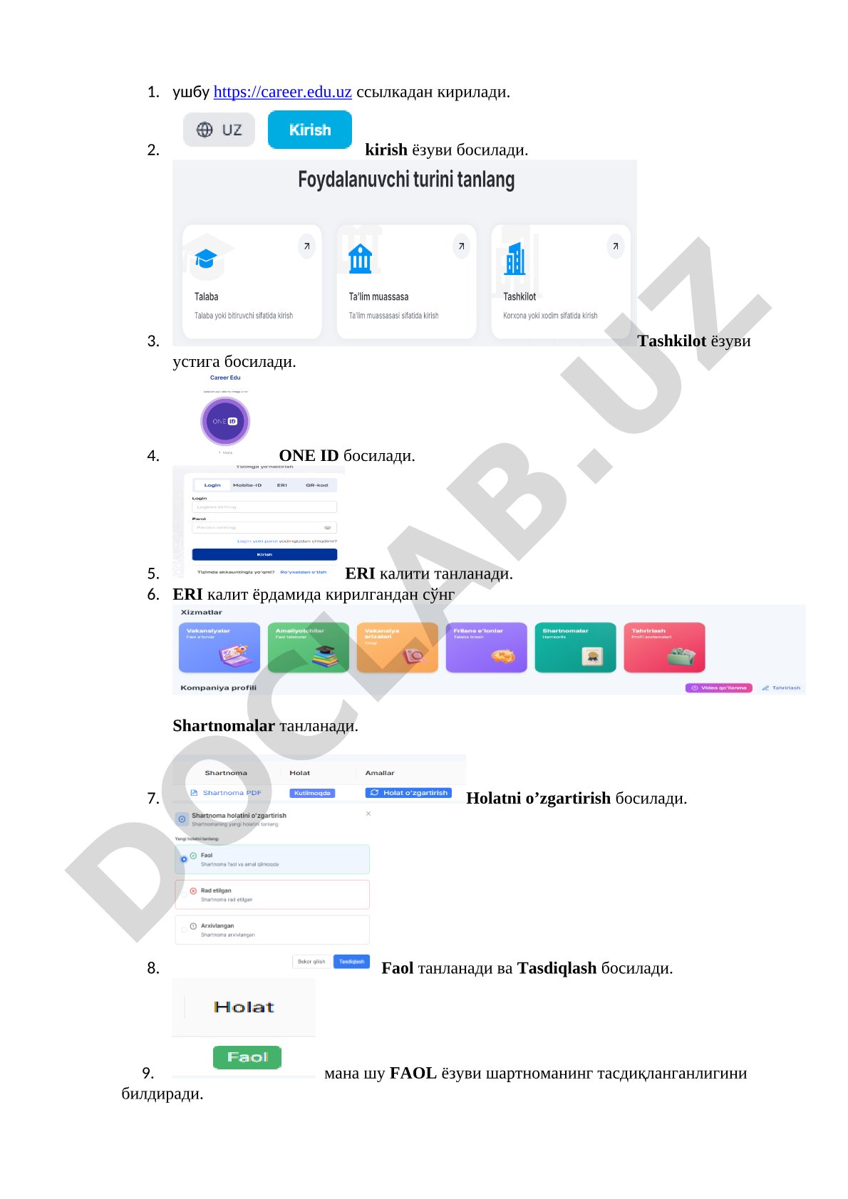 Career.edu.uz platformasida shartnomalarni faollashtirish tartibi