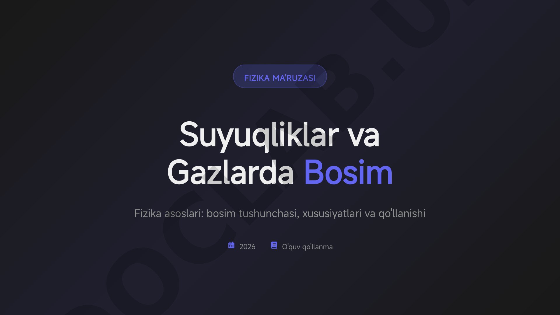 Suyuqliklar va Gazlarda Bosim