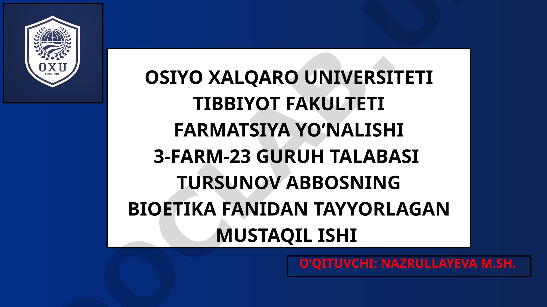FARMASEVT - DORIXONA JAMOASINING A’ZOSI