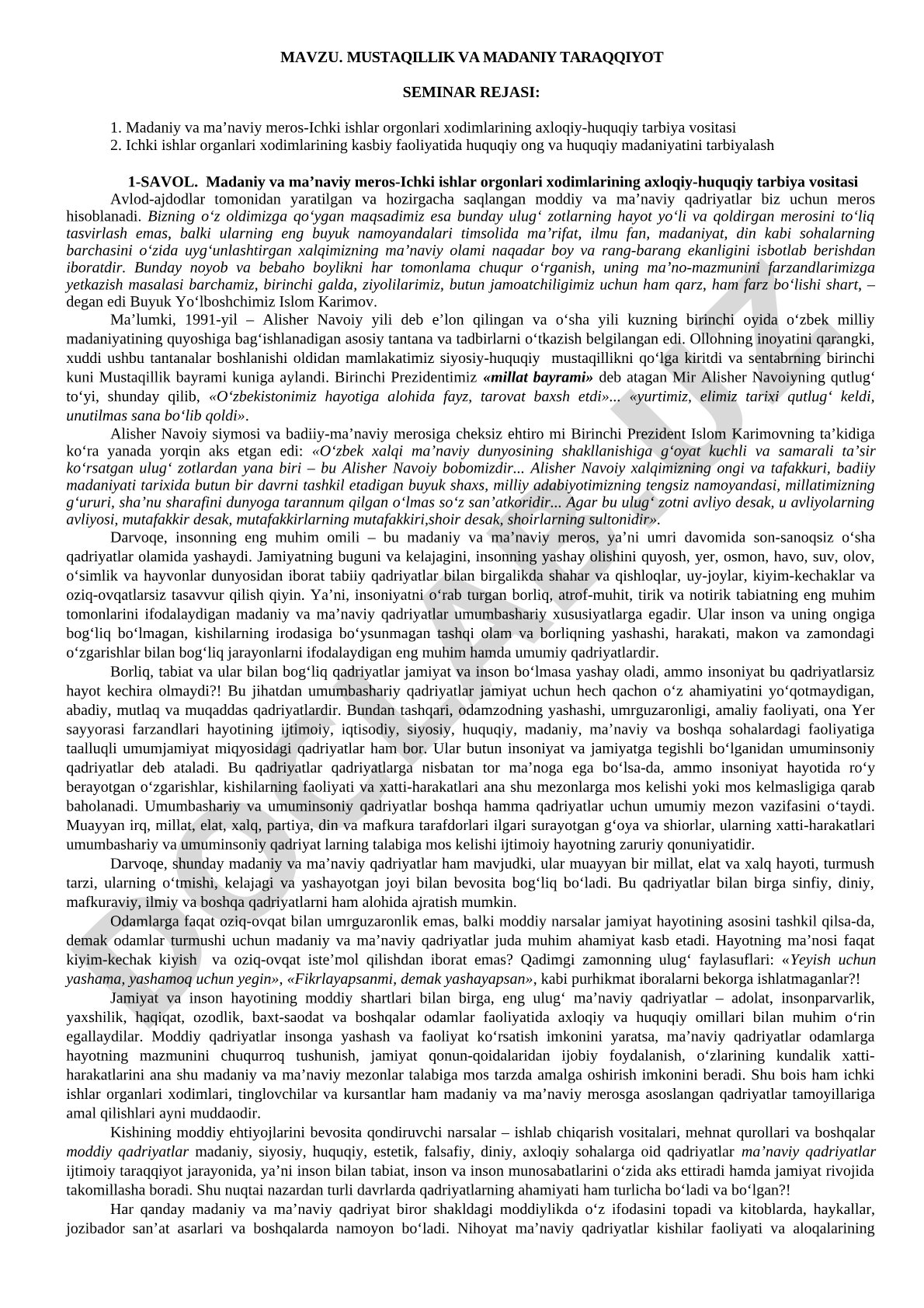 Mustaqillik va madaniy taraqqiyot