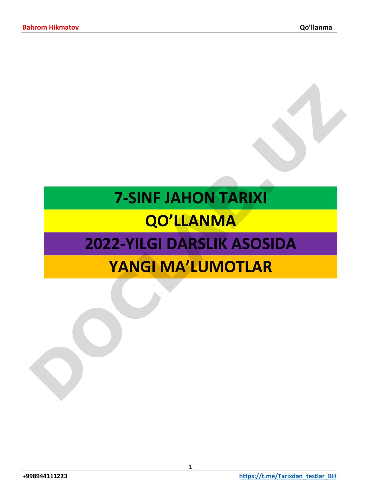 7-sinf Jahon tarixi qo'llanma