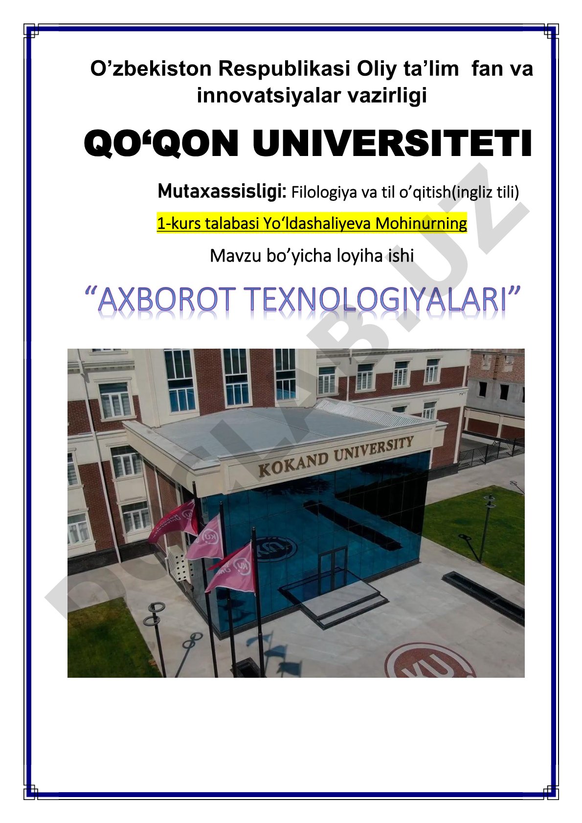 O’qishga qayta tiklash uchun ariza namunasi