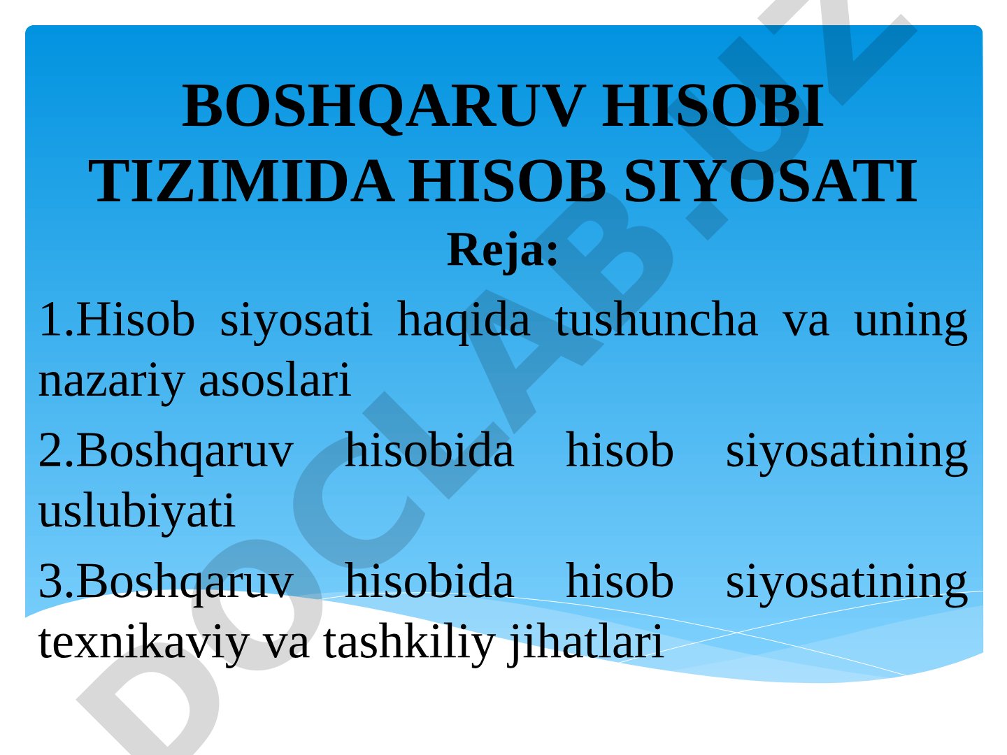 2.Hisob metodikasi buxgalteriya hisobining obyektlari bo’yicha ularni baholash va aks ettirishning t
