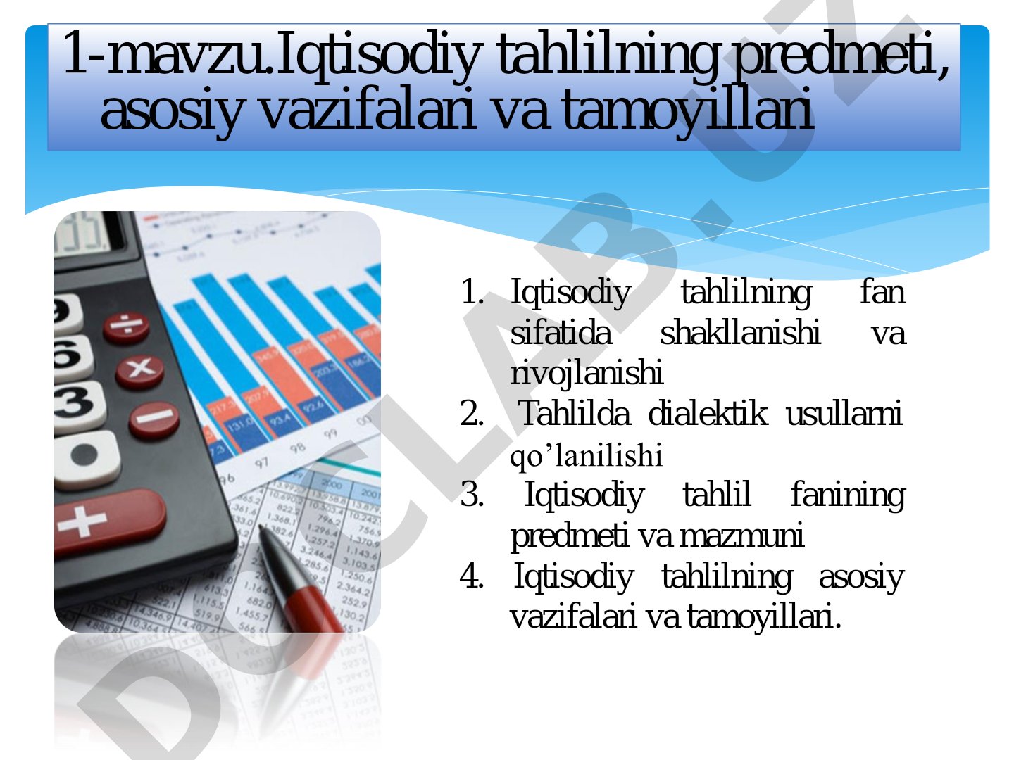 Iqtisodiy tahlilning predmeti, asosiy vazifalari va tamoyillari