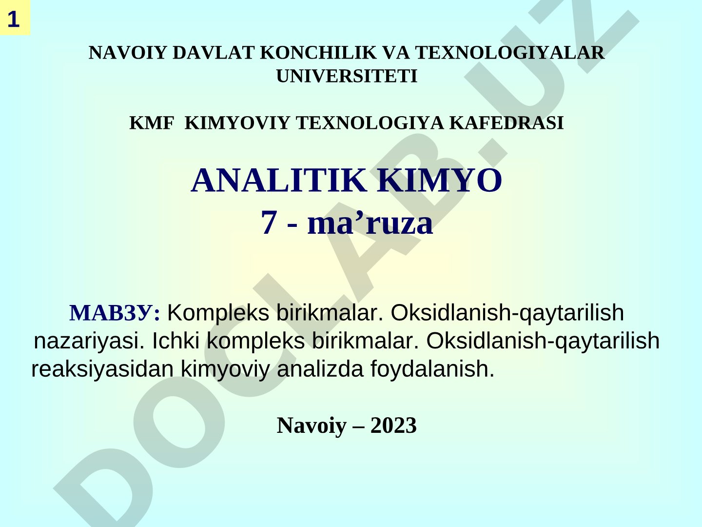 Kompleks birikmalar. Oksidlanish-qaytarilish nazariyasi. Ichki kompleks birikmalar. Oksidlanish-qaytarilish reaksiyasidan kimyoviy analizda foydalanish