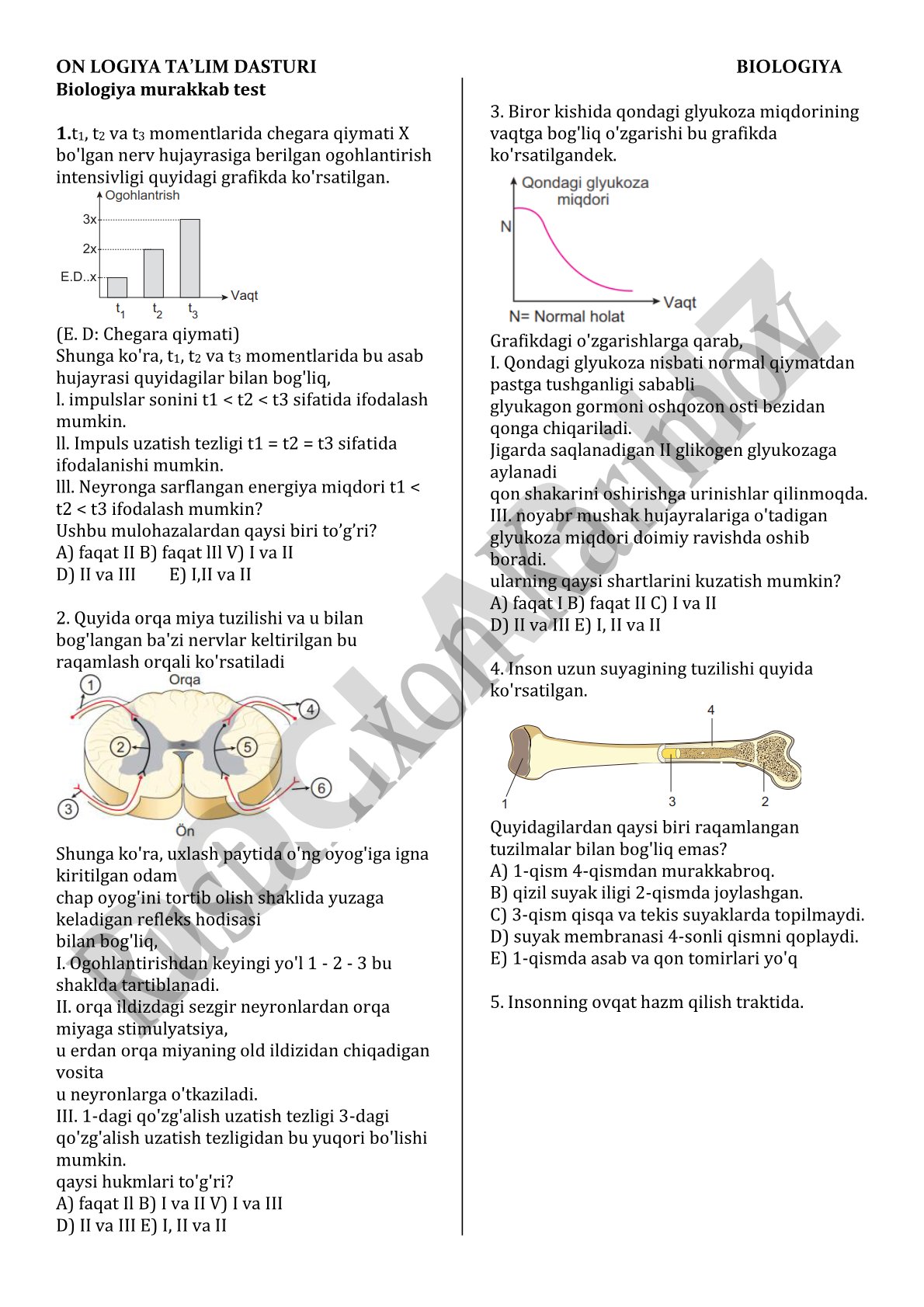 Biologiya murakkab test 1