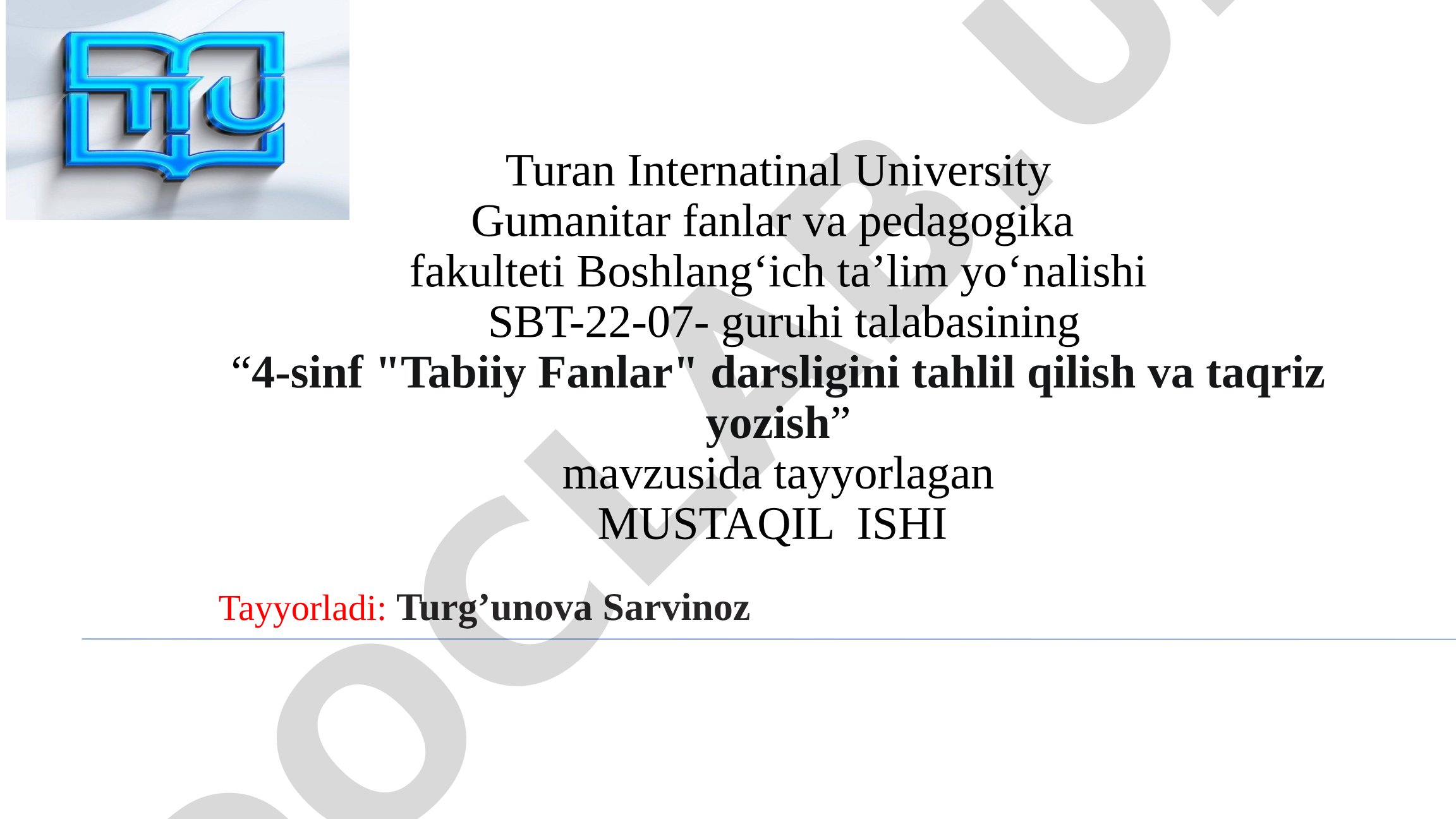 4-sinf 'Tabiiy Fanlar' darsligini tahlil qilish va taqriz yozish