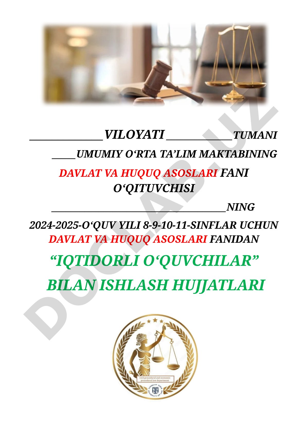 Huquqshunoslik to'garagining iqtidorli o'quvchilar bilan ishlash rejasi