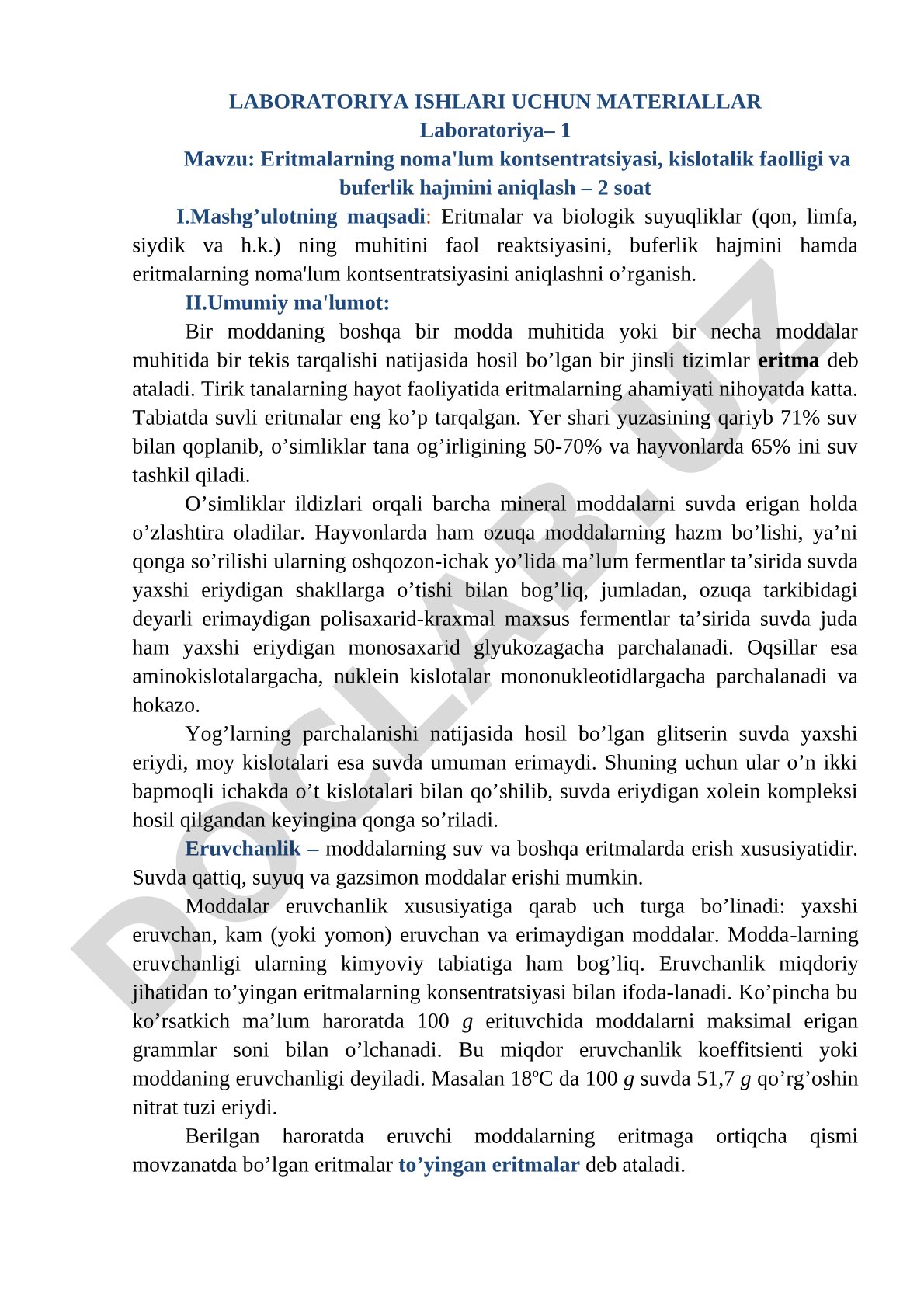 Eritmalarning noma'lum kontsentratsiyasi, kislotalik faolligi va buferlik hajmini aniqlash