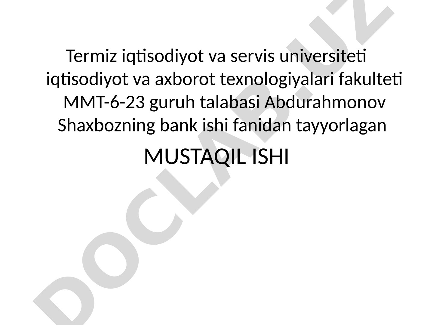 Bank ishi fanining predmeti va vazifalari