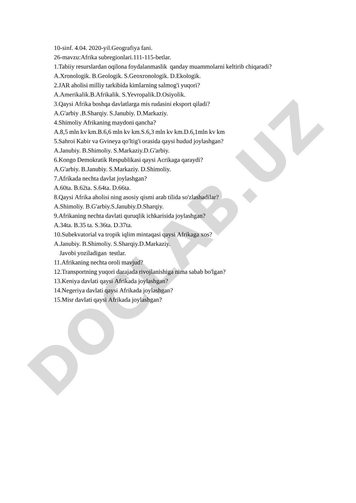 Afrika subregionlari