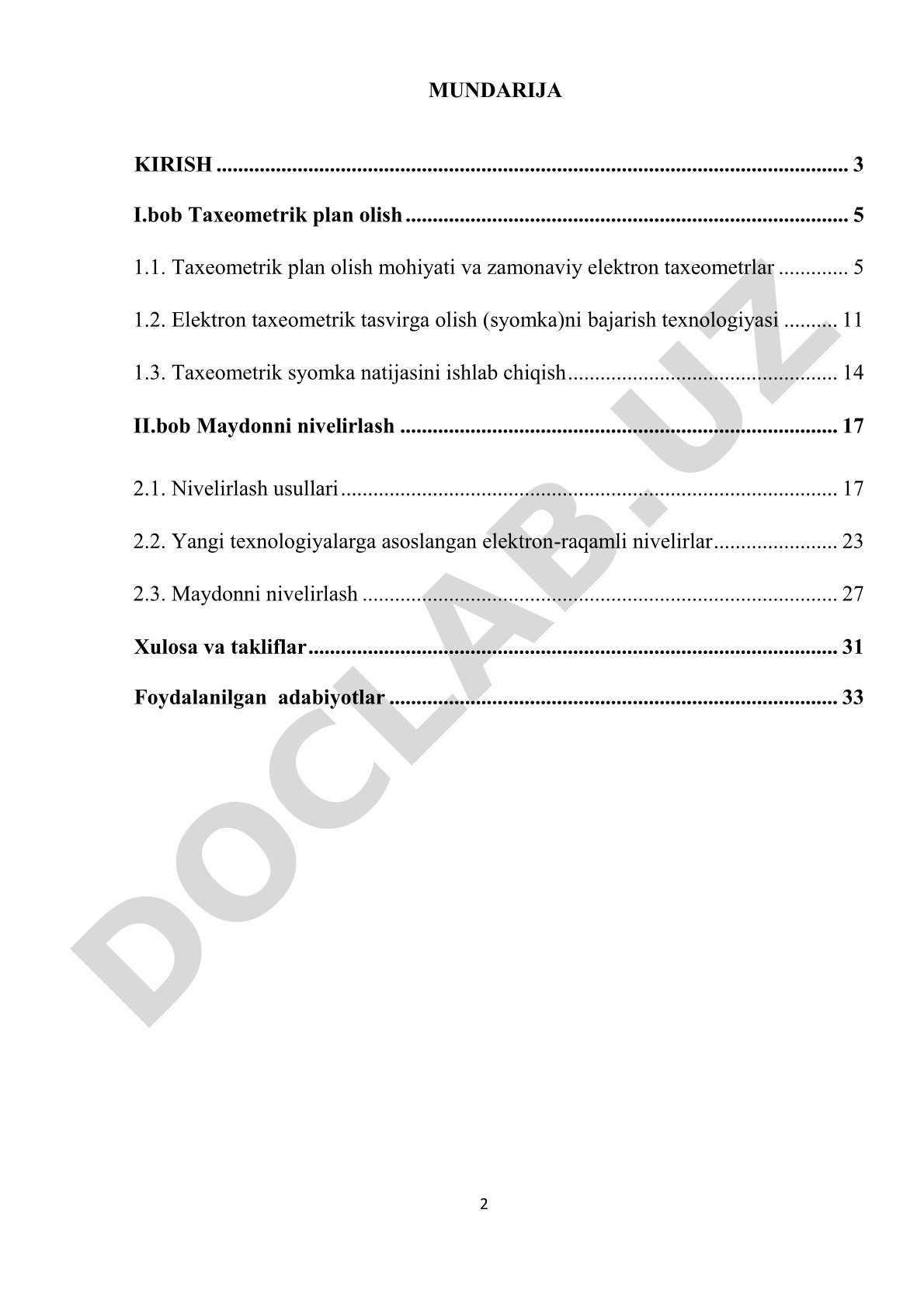 Taxeometrik plan olish. Maydonni nivelirlash