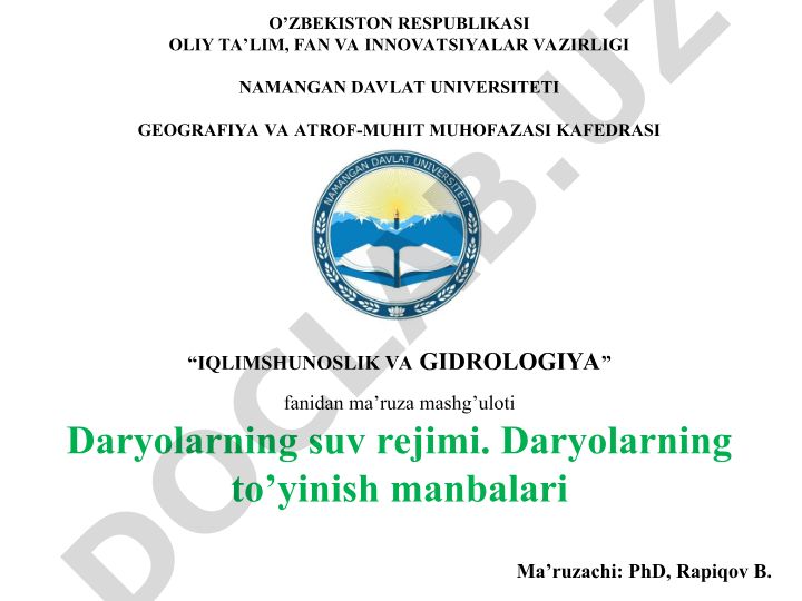 Daryolarning suv rejimi va to'yinish manbalari
