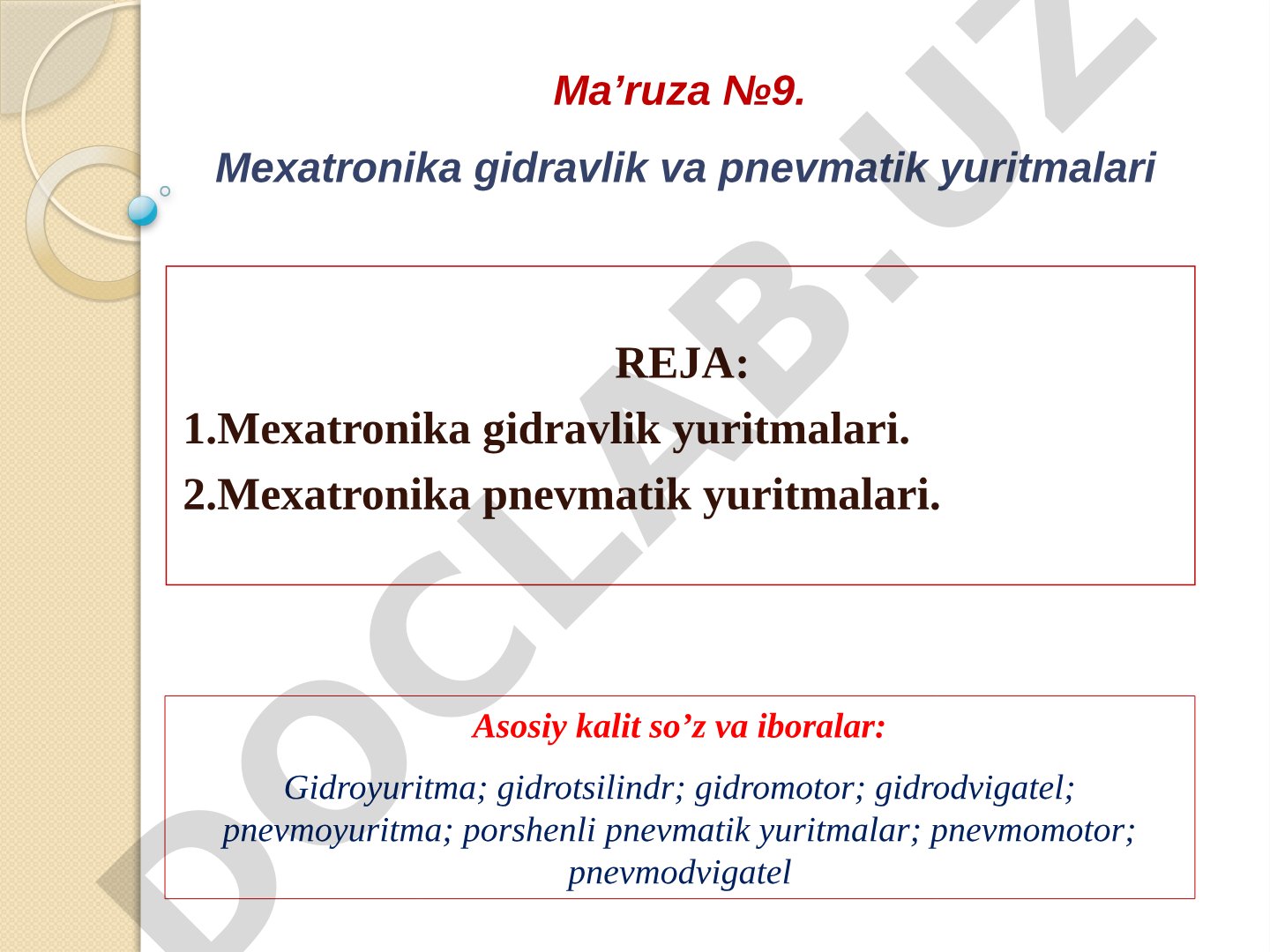 Mexatronika gidravlik va pnevmatik yuritmalari