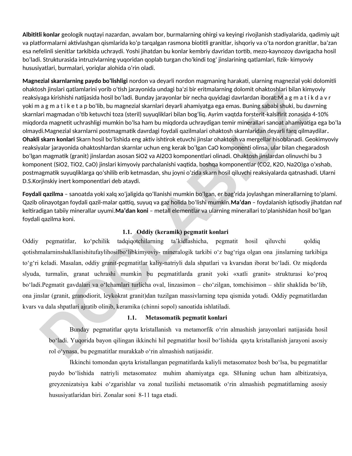 Albititli konlar va magnezial skarnlarning geologik xususiyatlari