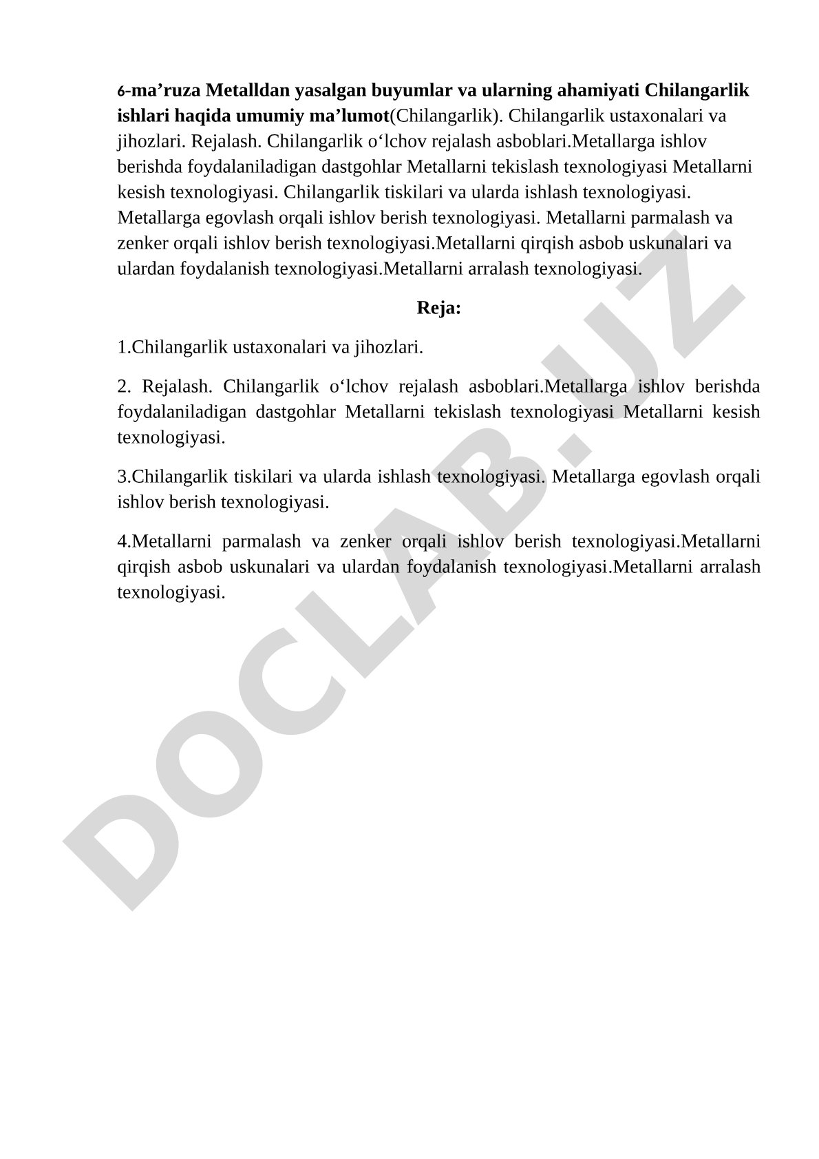 Metalldan yasalgan buyumlar va ularning ahamiyati Chilangarlik ishlari haqida umumiy ma’lumot