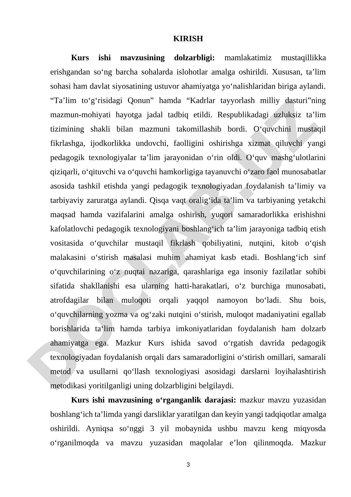 Boshlang'ich ta'limda pedagogik texnologiyalarni qo'llash
