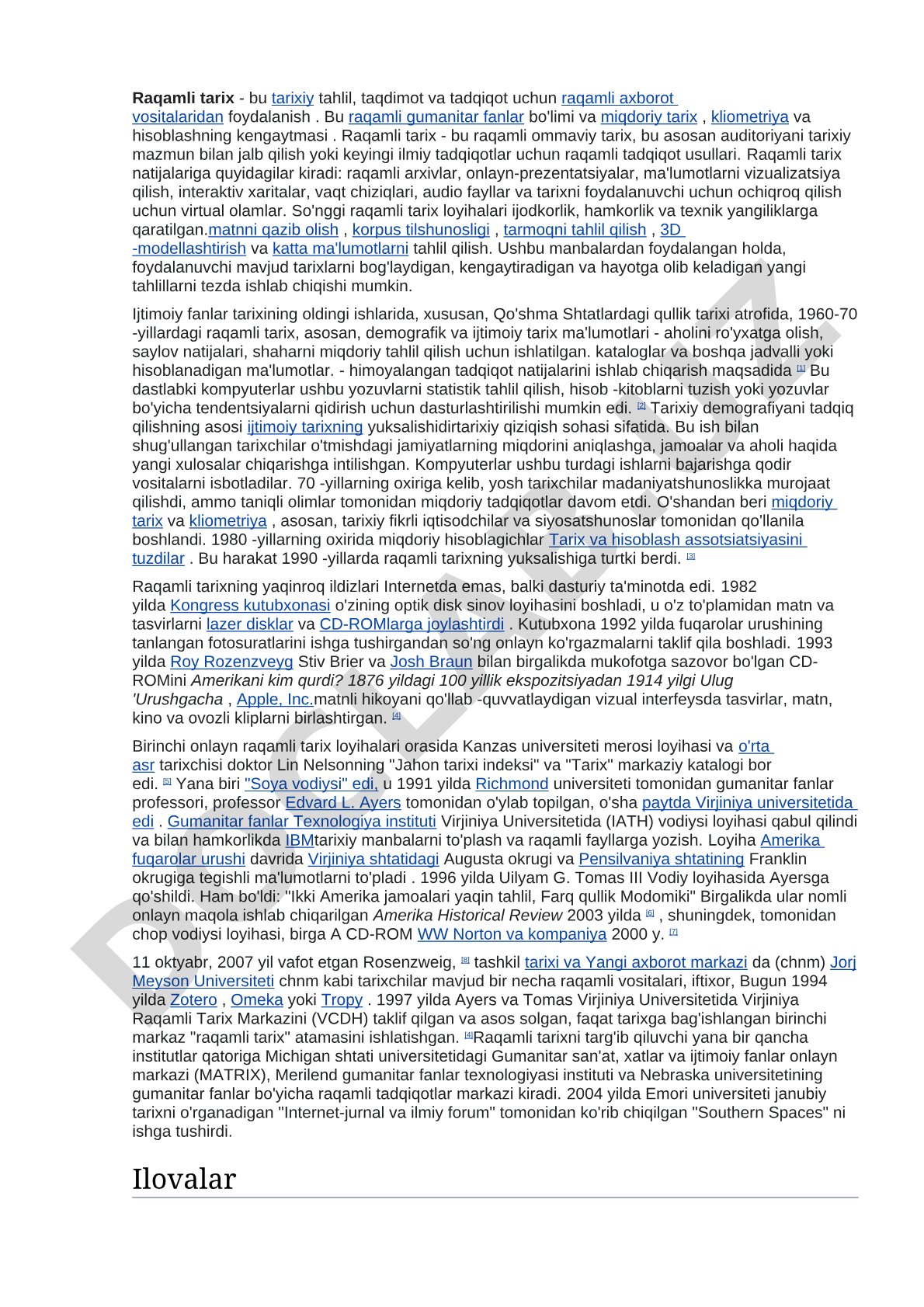 Raqamli tarix ta'rifi, usullari va natijalari