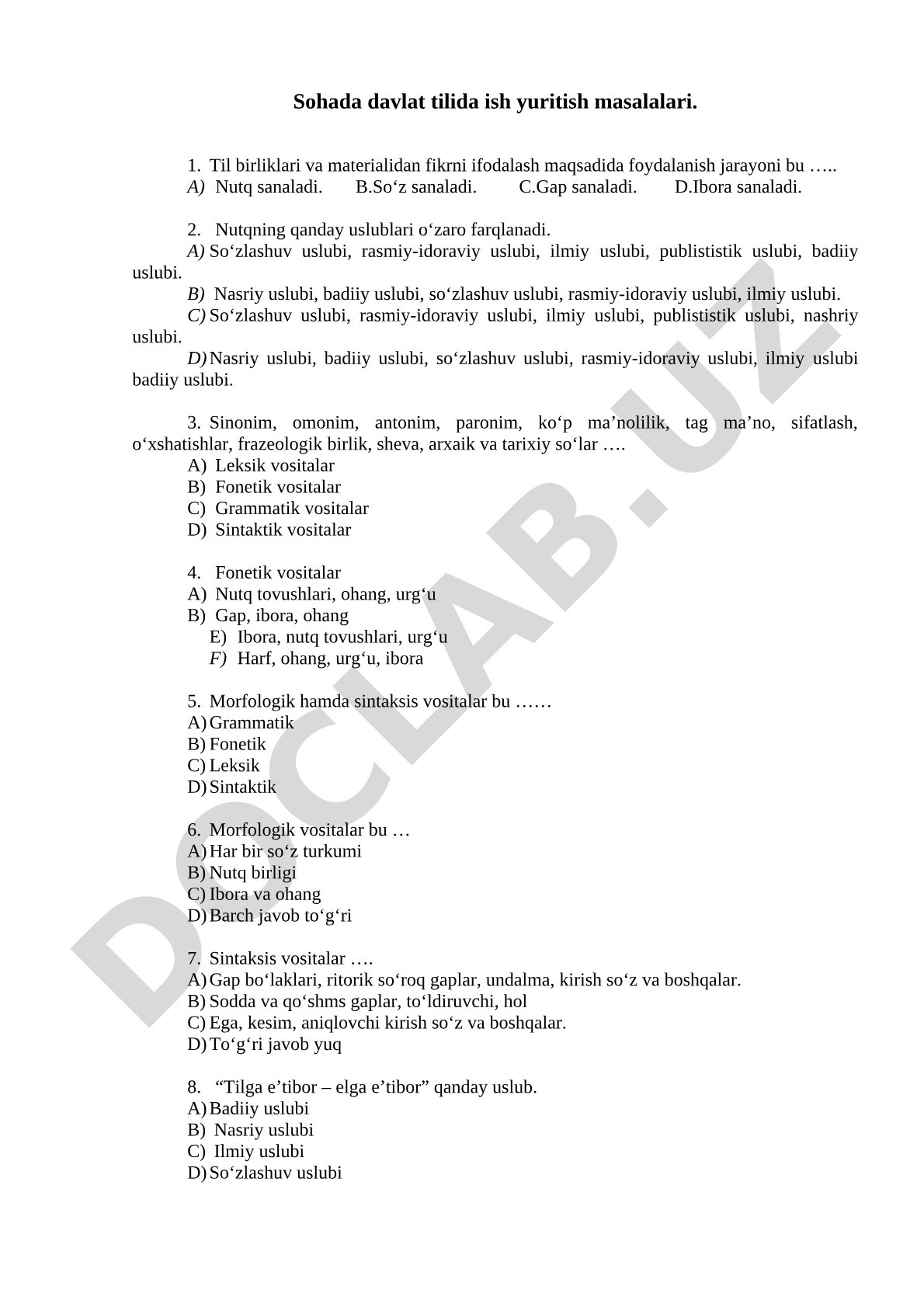 Davlat tilida ish yuritish masalalari