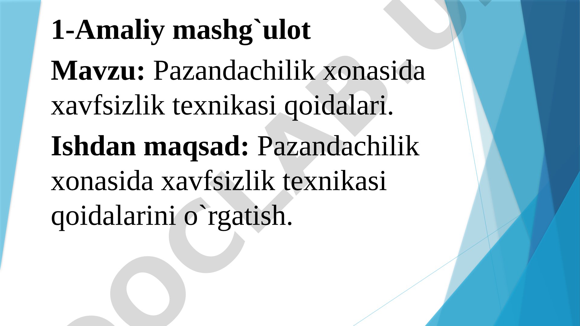 Pazandachilik xonasida xavfsizlik texnikasi qoidalari