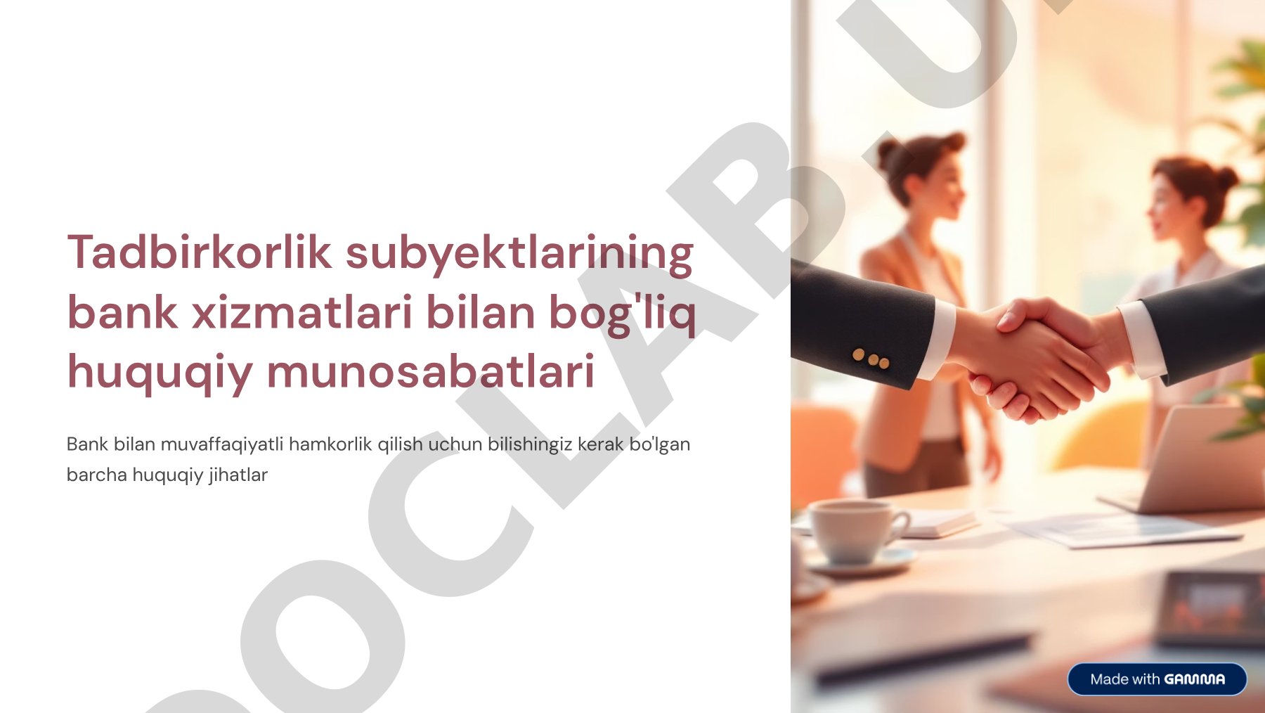 Tadbirkorlik subyektlarining bank xizmatlari bilan bog'liq huquqiy munosabatlari