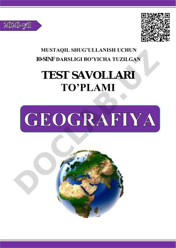 Geografiya fani va uning tarixi test savollari