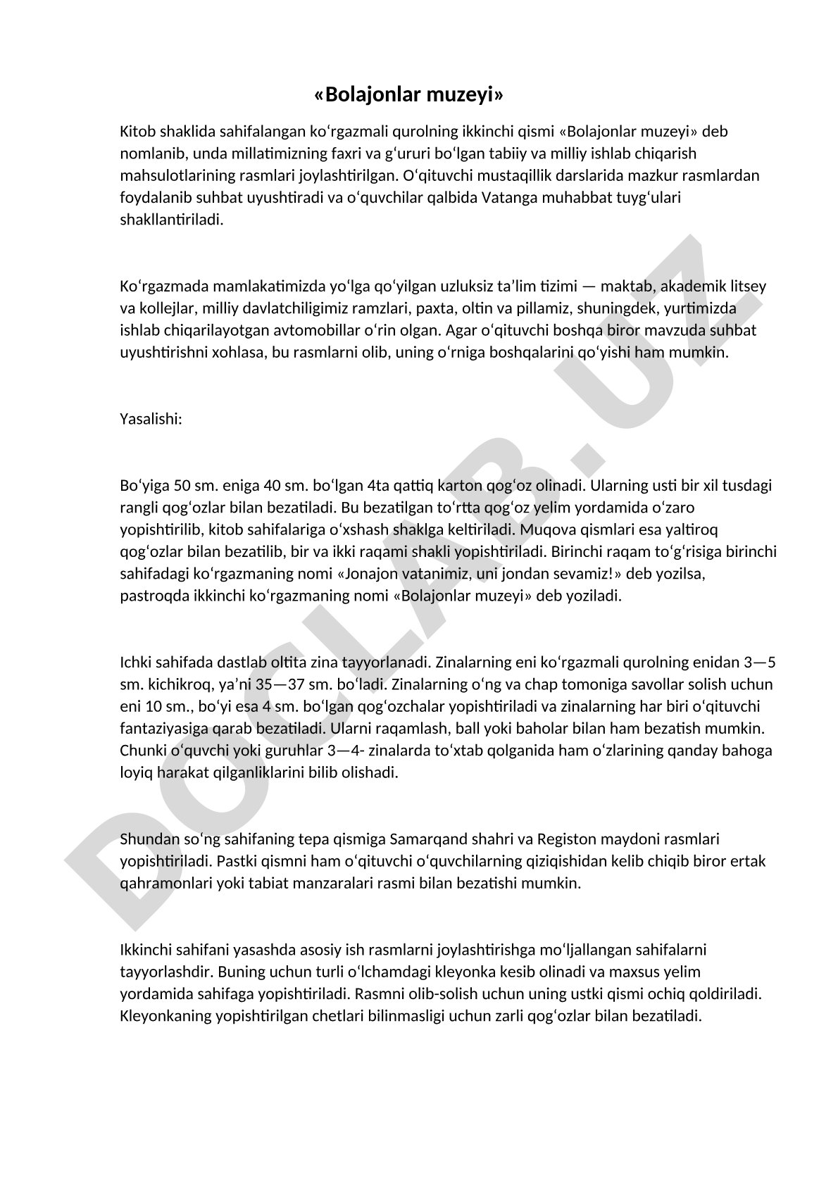 Bolajonlar muzeyi ko'rgazmali quroli