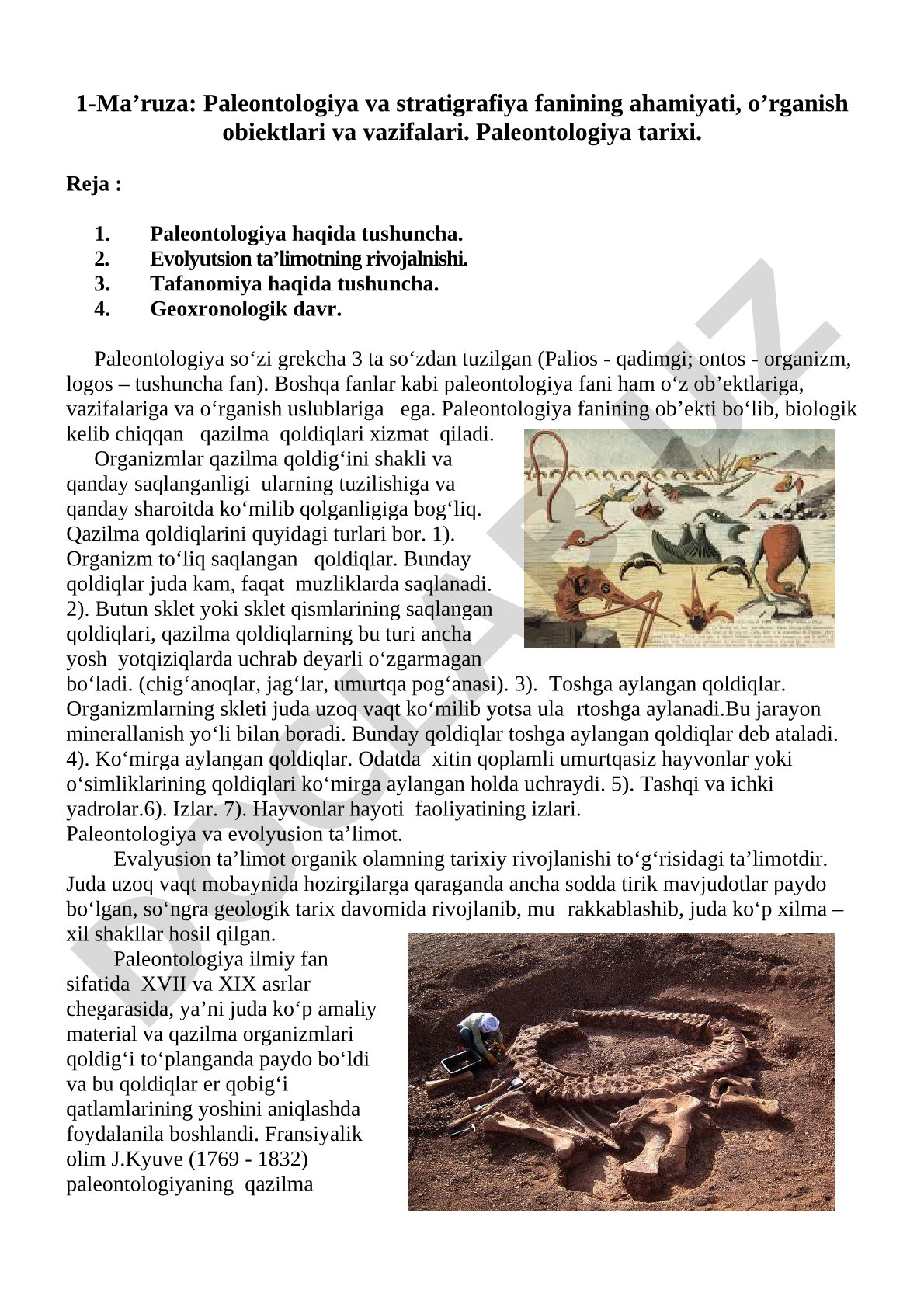 Paleontologiya va stratigrafiya fanining ahamiyati, o'rganish obiektlari va vazifalari