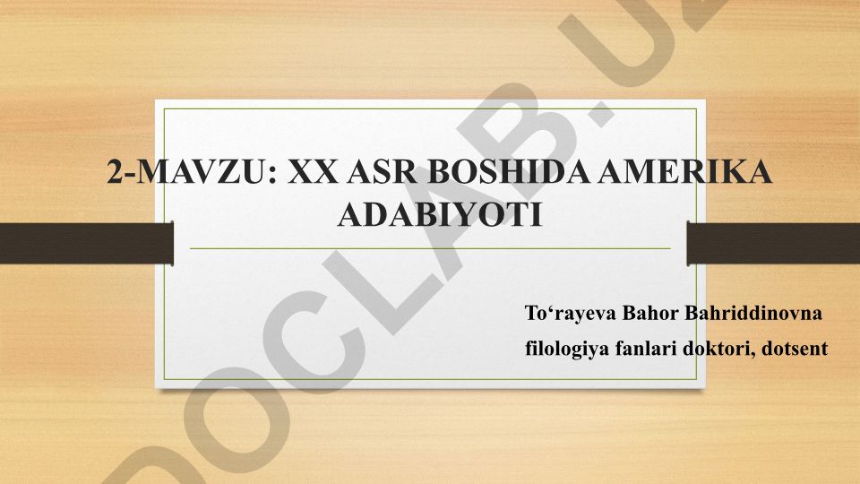 XX asr boshida Amerika adabiyoti