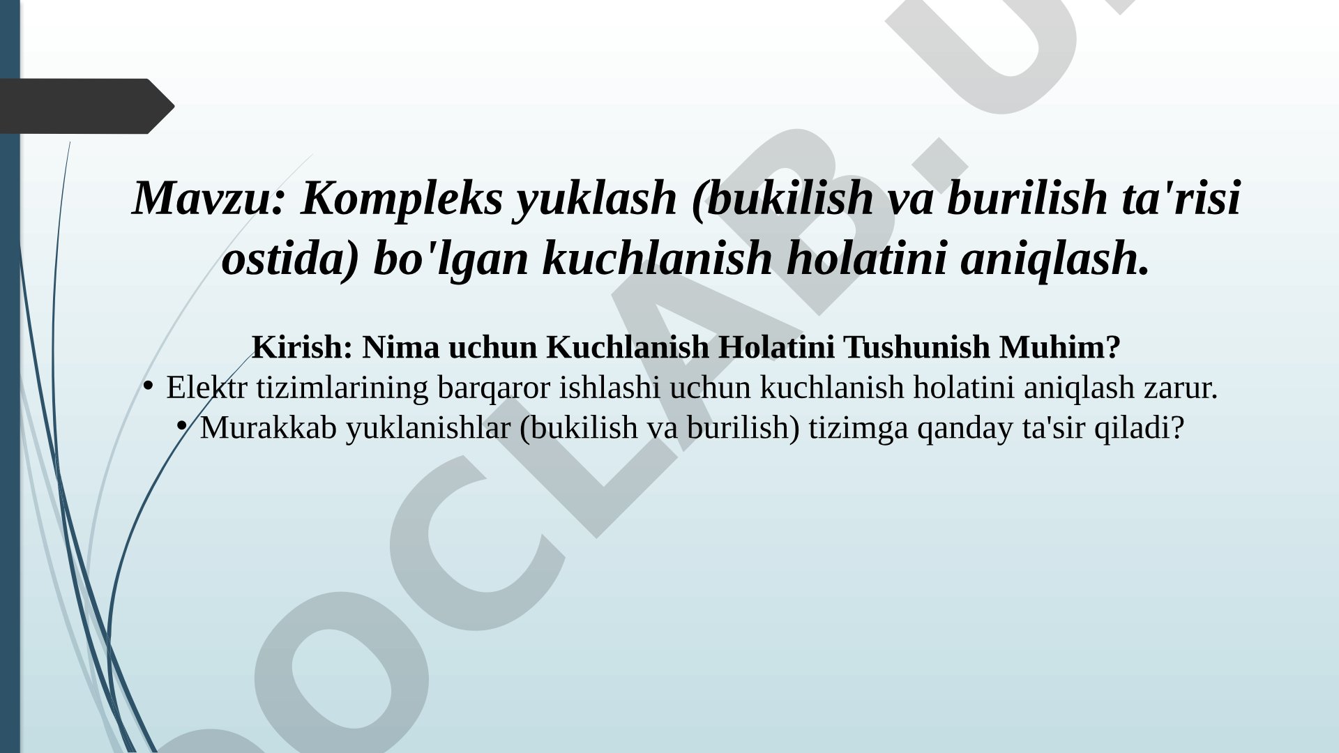 Kompleks yuklash (bukilish va burilish ta'siri ostida) bo'lgan kuchlanish holatini aniqlash