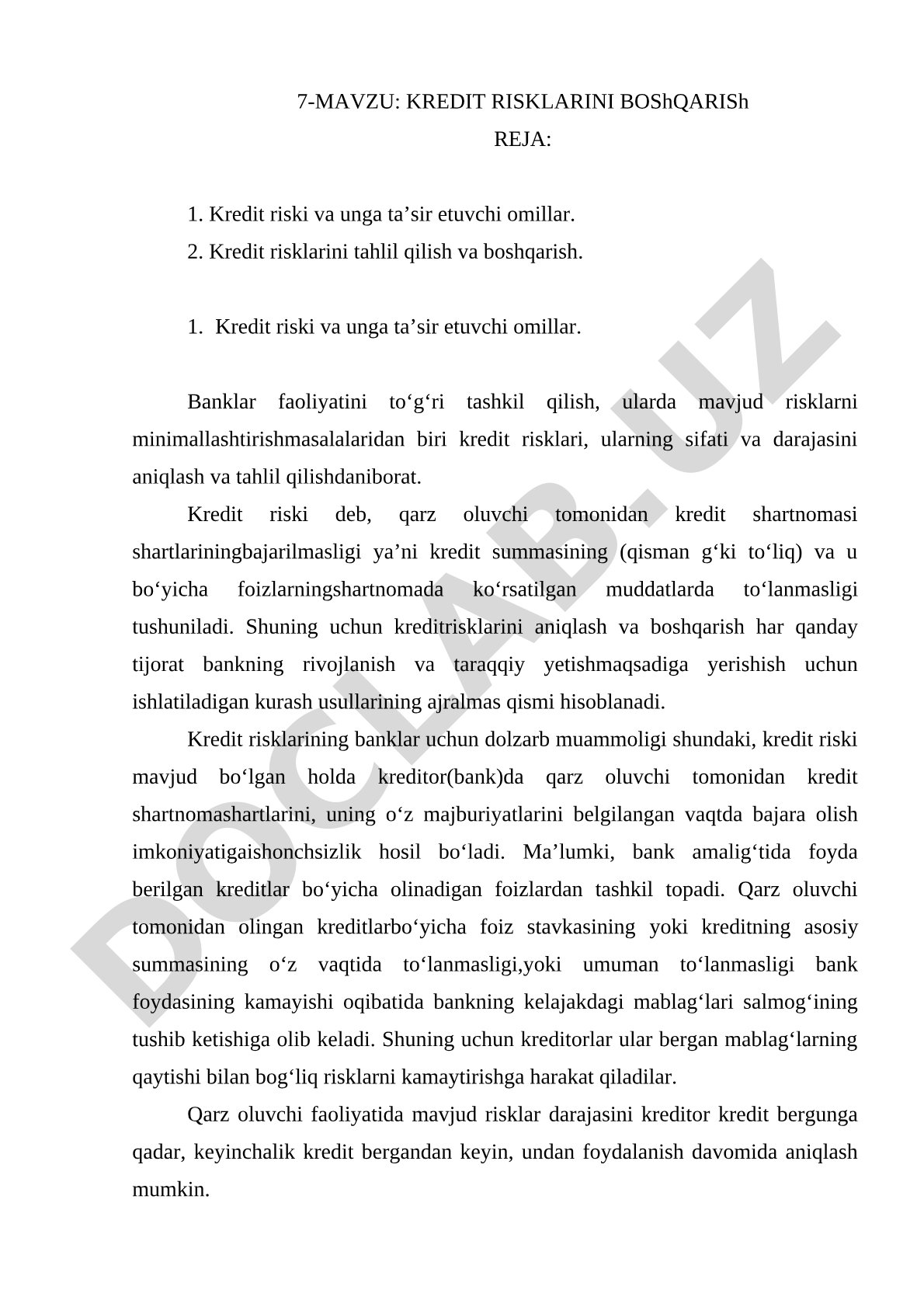 Kredit risklarini boshqarish