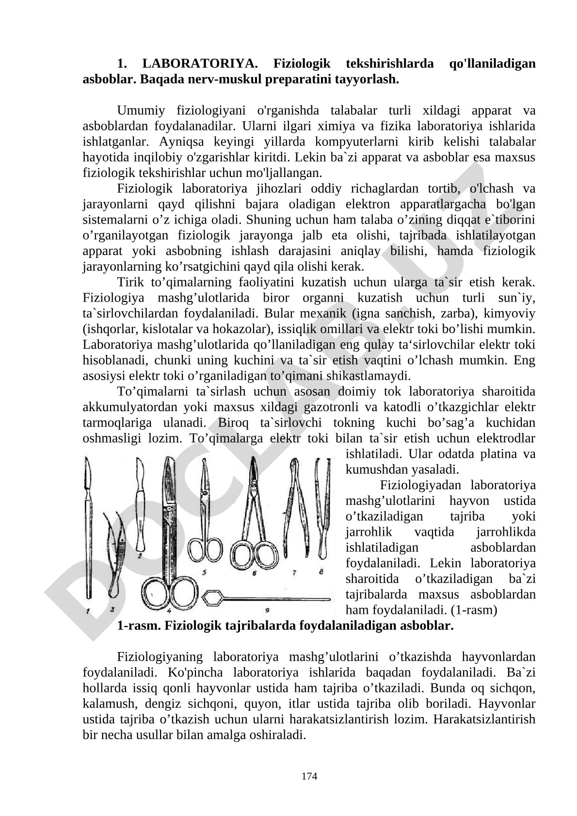 Fiziologik tekshirishlarda qo'llaniladigan asboblar va baqada nerv-muskul preparatini tayyorlash