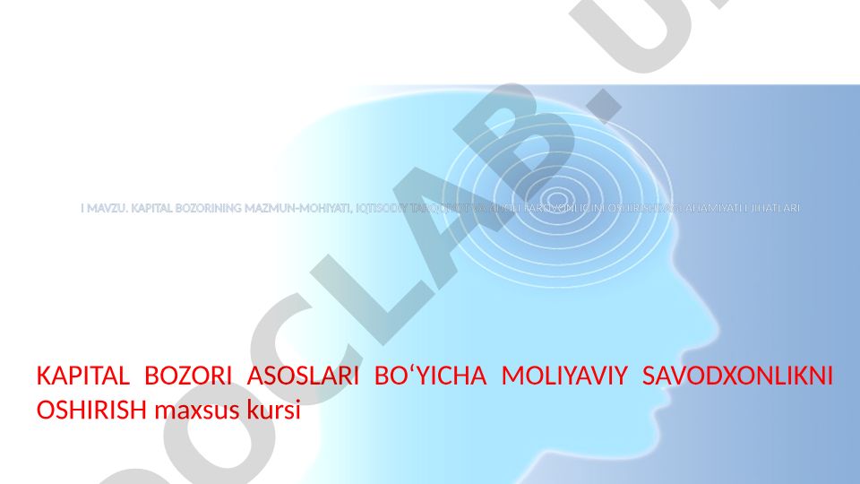 Kapital bozorining mazmun-mohiyati va aholi farovonligini oshirishdagi ahamiyati