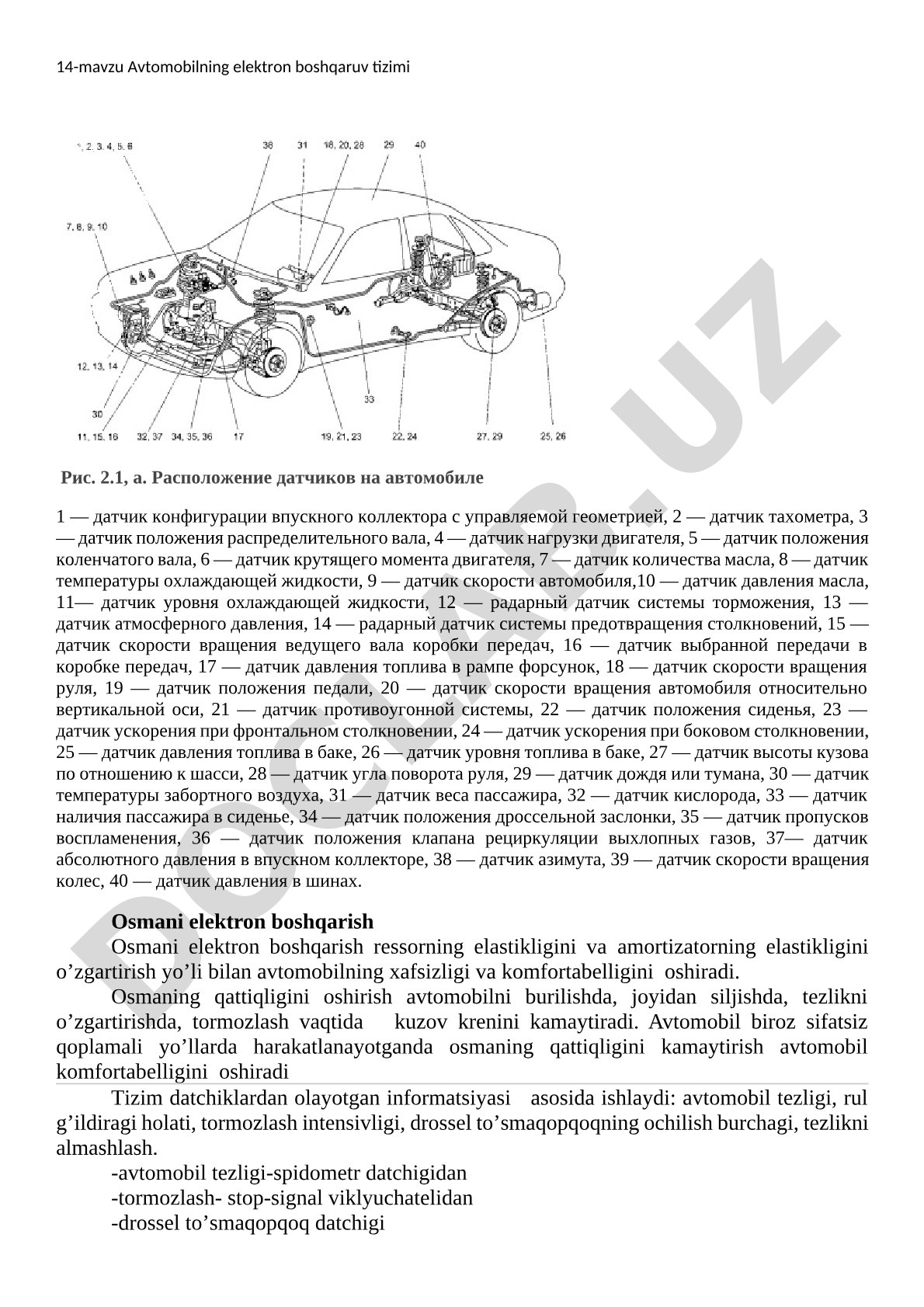 Avtomobilning elektron boshqaruv tizimi