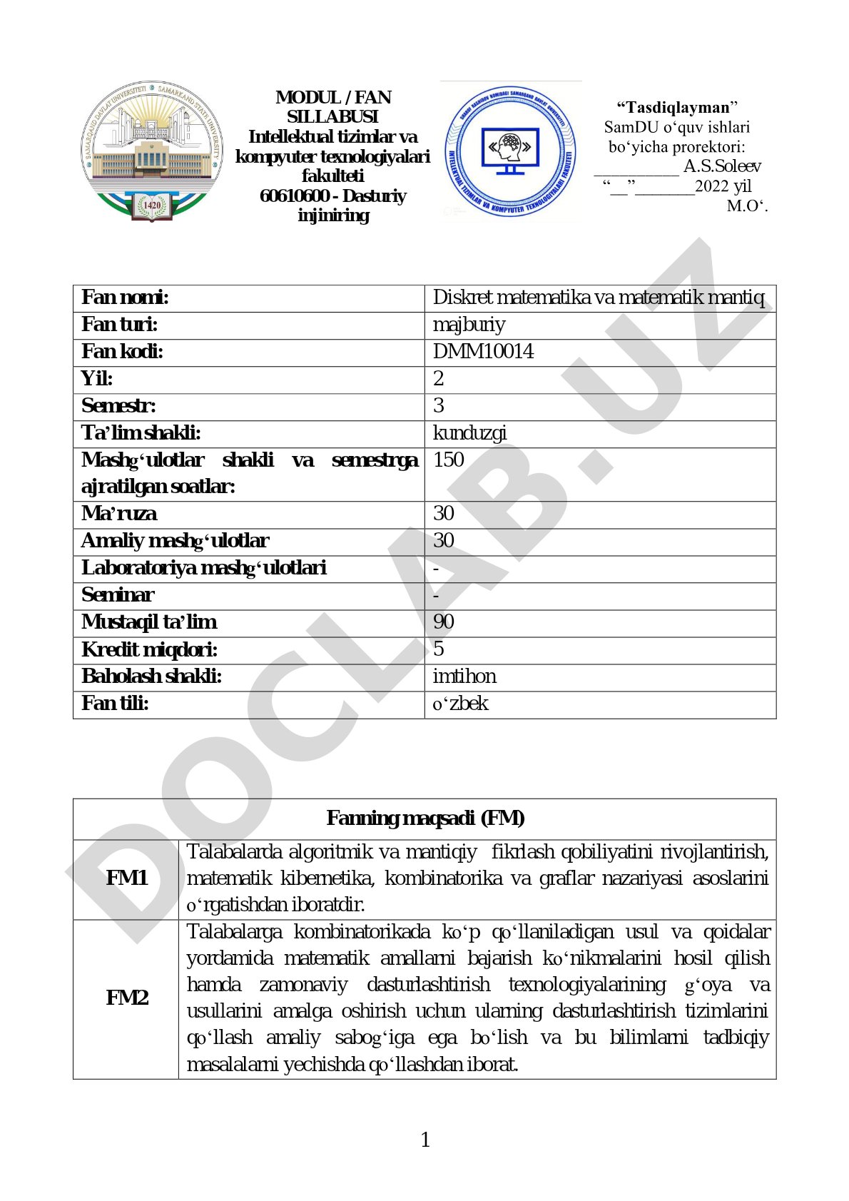 Diskret matematika va matematik mantiq