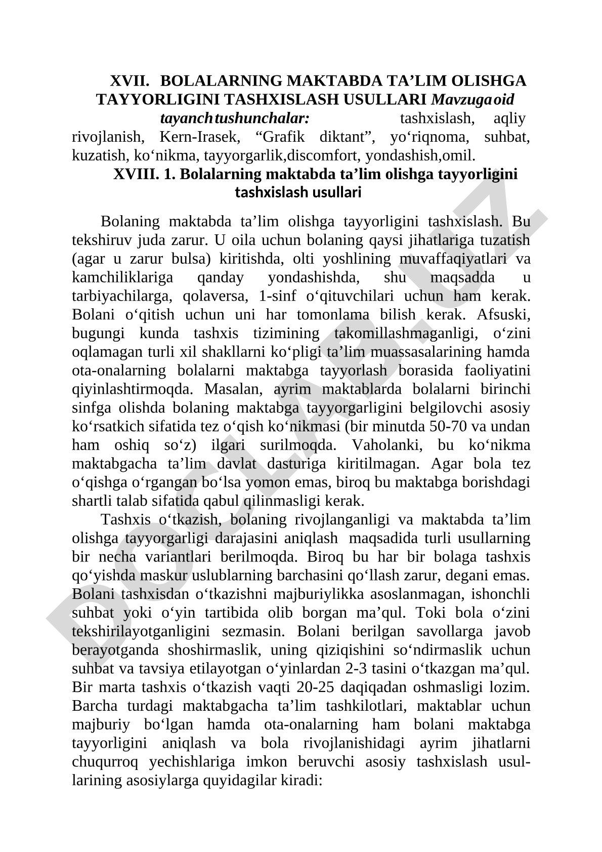 Bolalarning maktabda ta’lim olishga tayyorligini tashxislash usullari