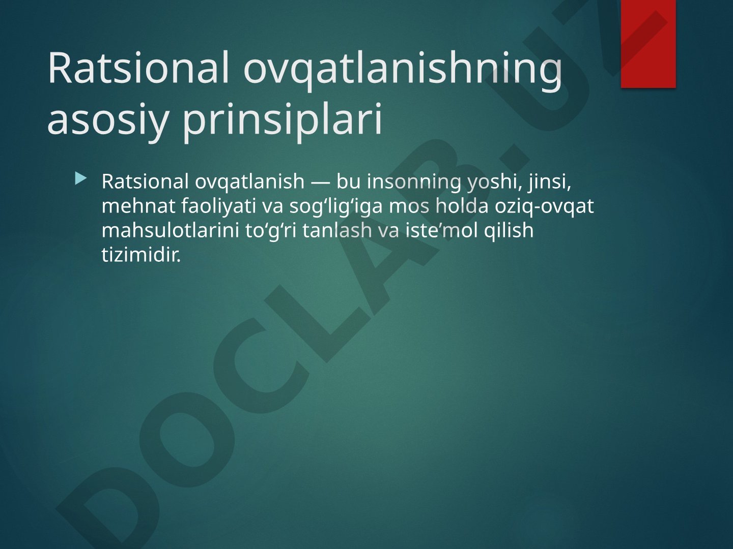 Ratsional ovqatlanishning asosiy prinsiplari