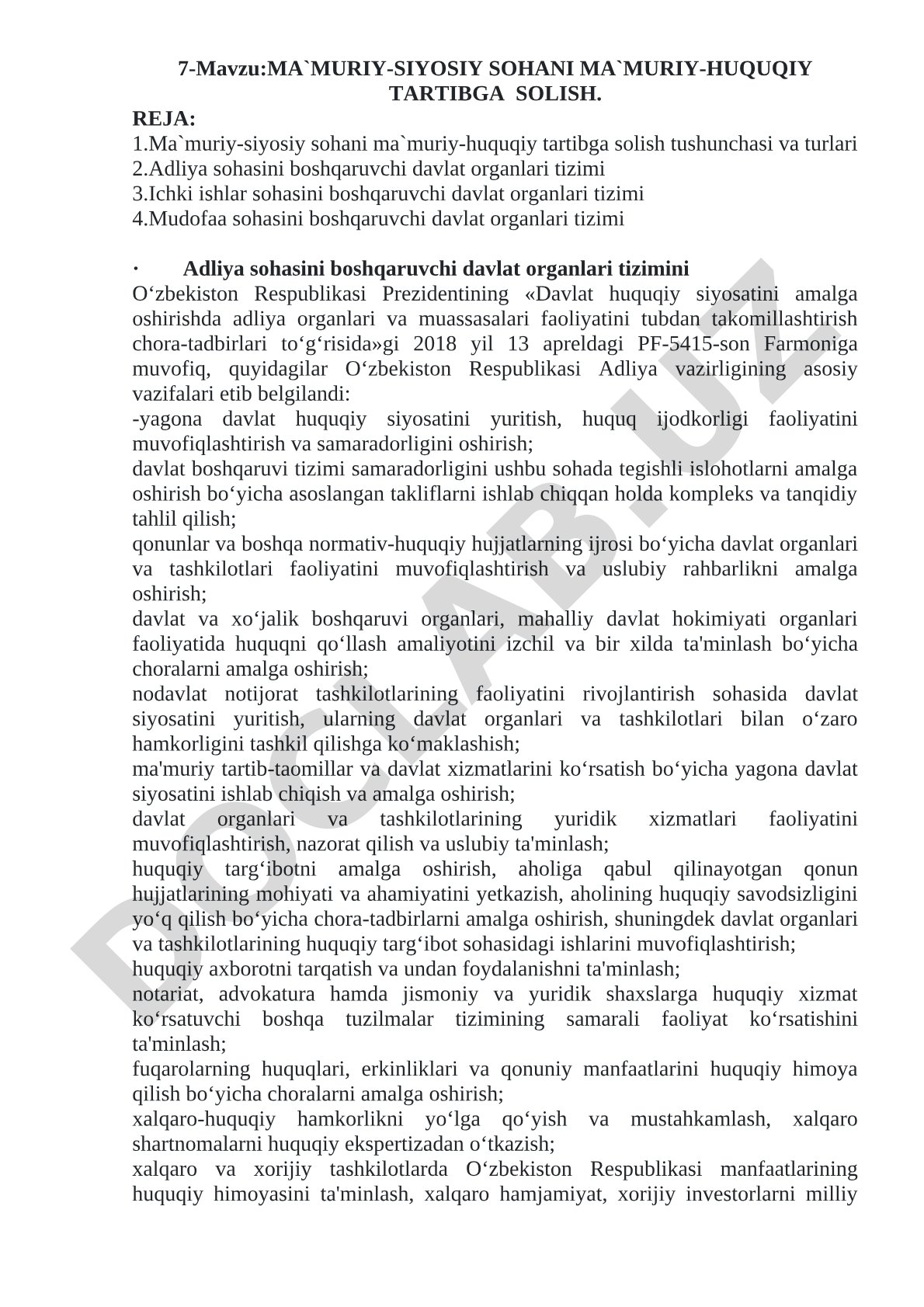 MA`MURIY-SIYOSIY SOHANI MA`MURIY-HUQUQIY TARTIBGA SOLISH