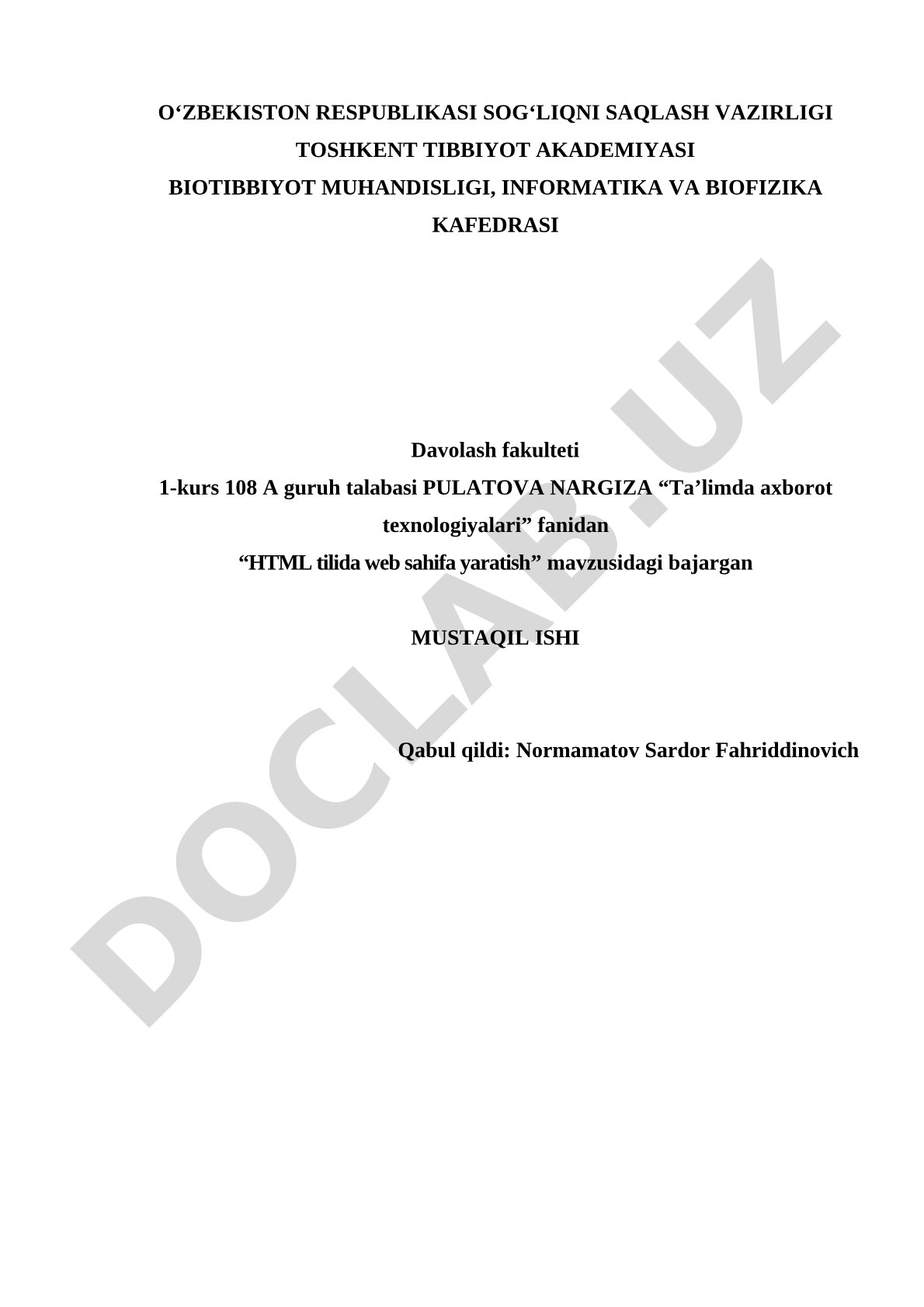 HTML tilida web sahifa yaratish