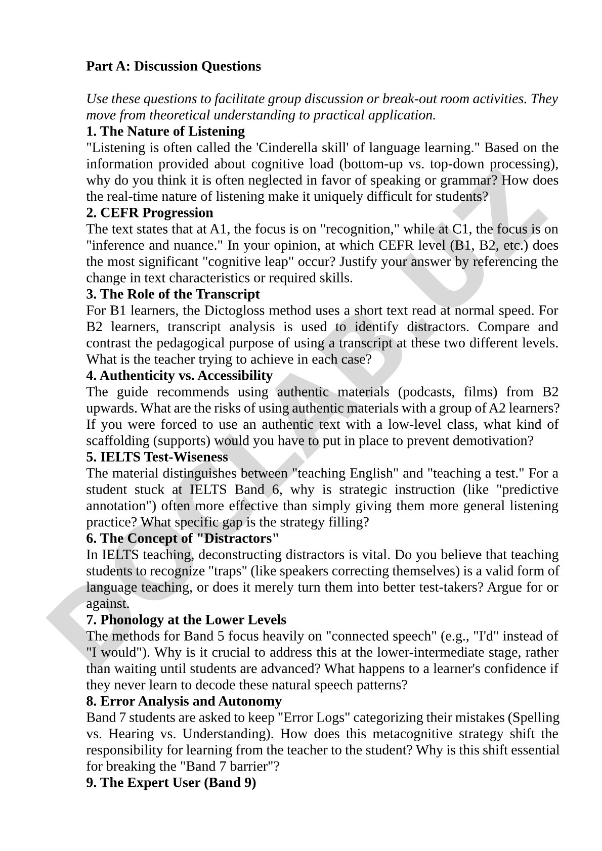 Discussion Questions on Listening Skills in Language Learning