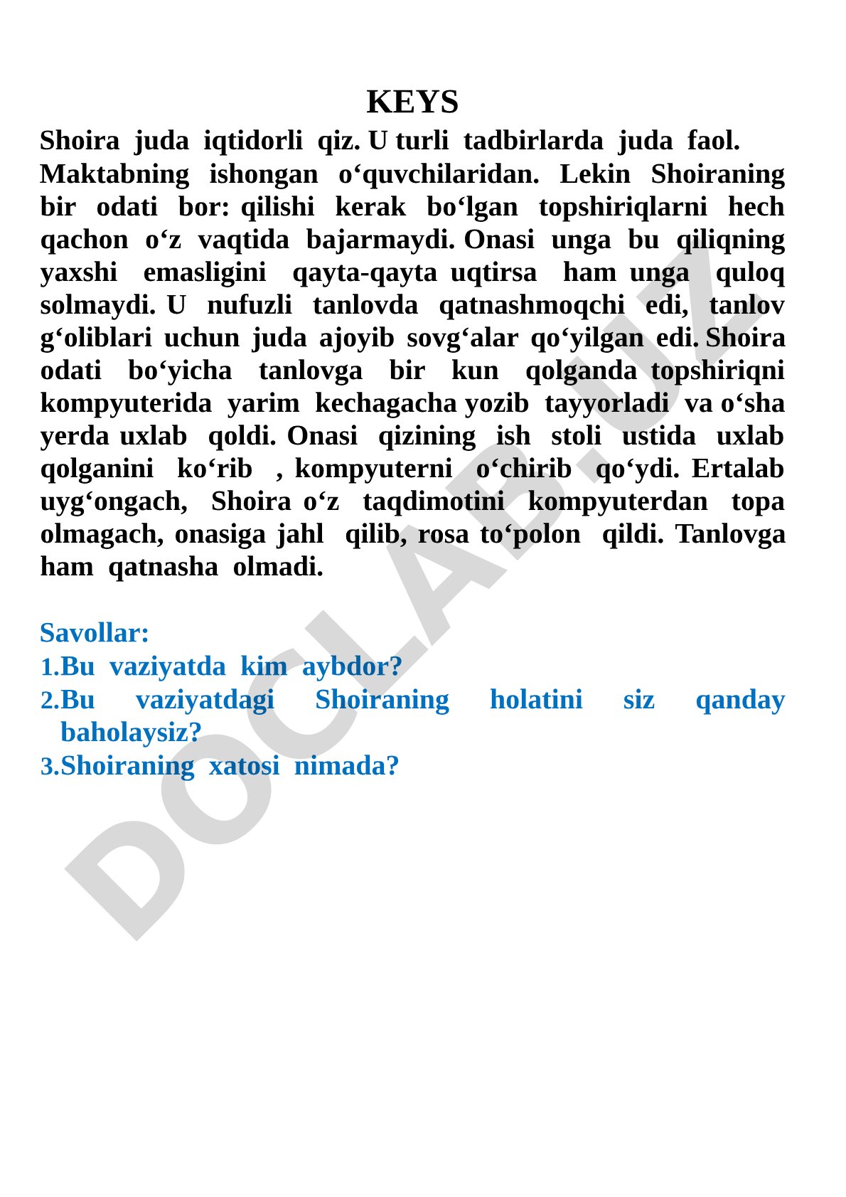 Shoira va uning odati haqida hikoya