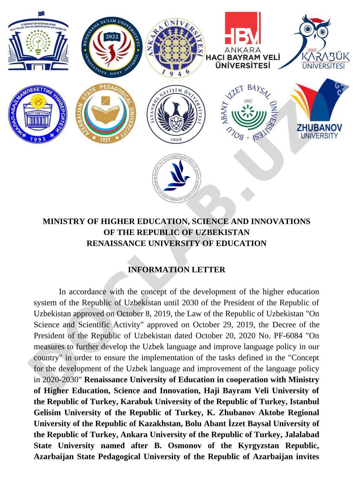Information letter on cooperation for Uzbek language development