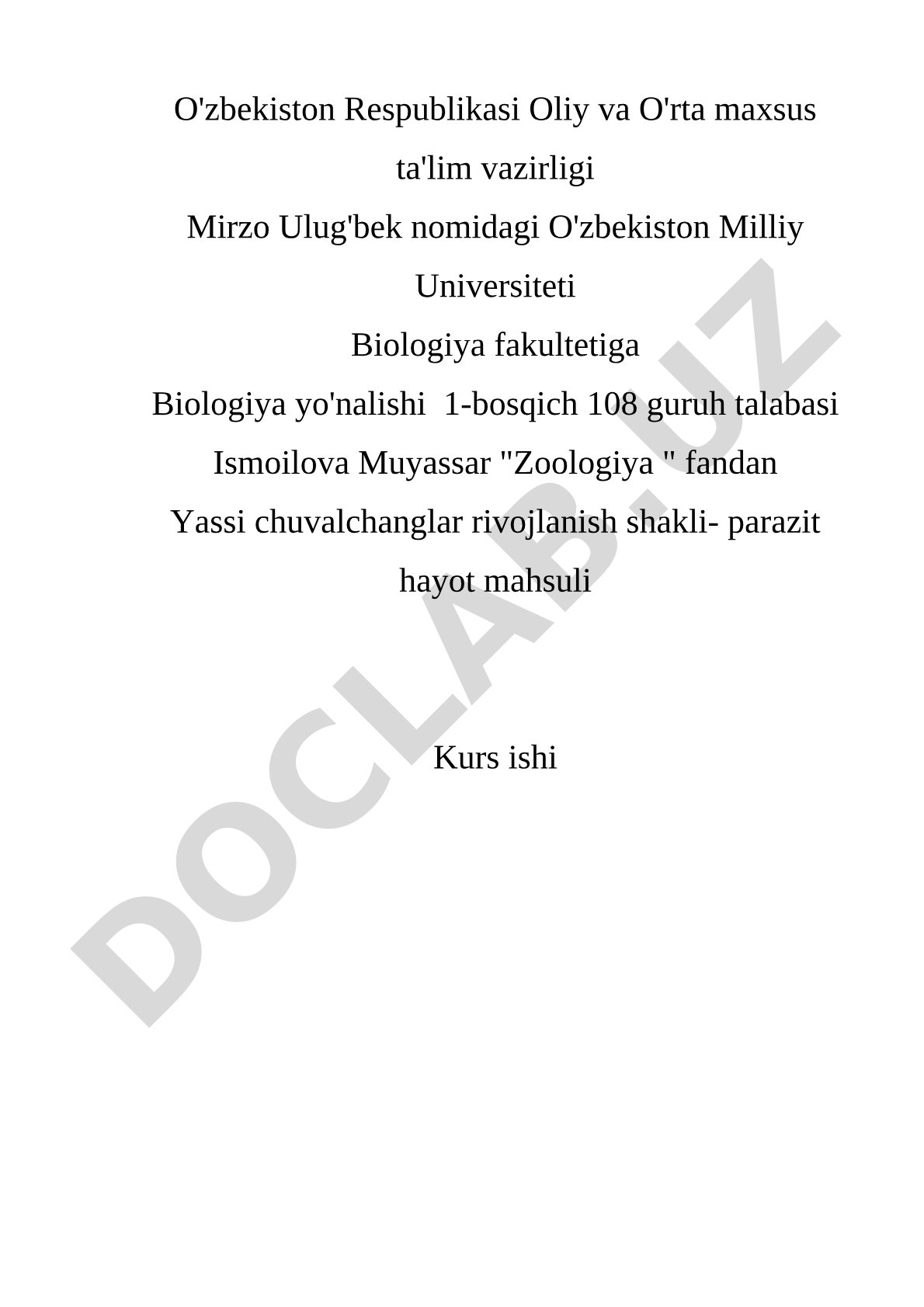 Yassi chuvalchanglar rivojlanish shakli- parazit hayot mahsuli