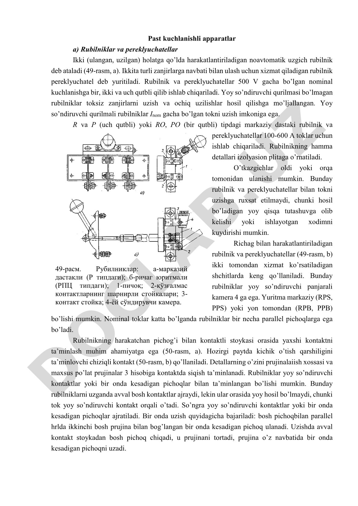 Past kuchlanishli apparatlar: rubilniklar va pereklyuchatellar