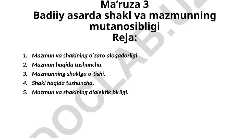 Badiiy asarda shakl va mazmunning mutanosibligi