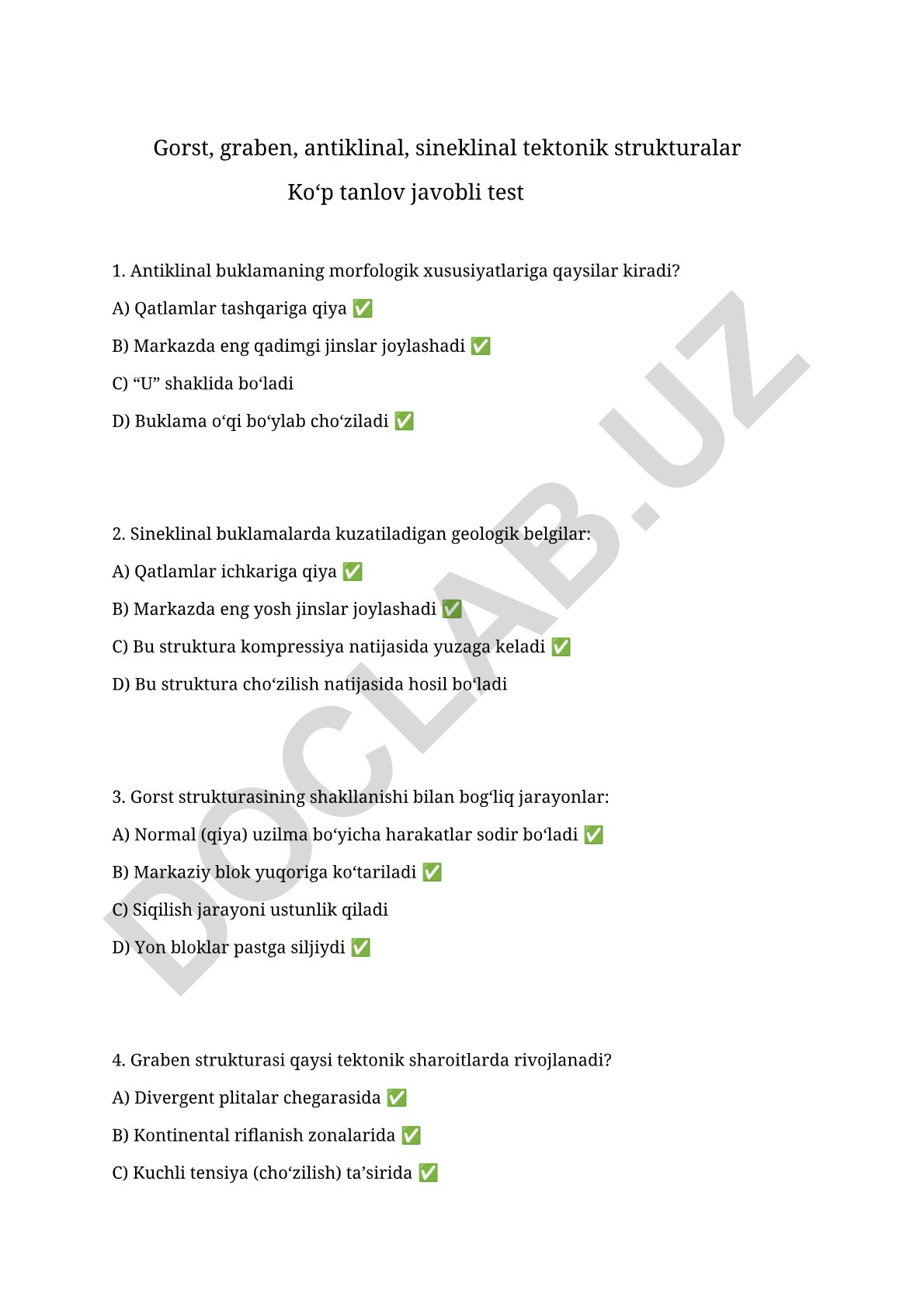 Tektonik strukturalar: gorst, graben, antiklinal, sineklinal