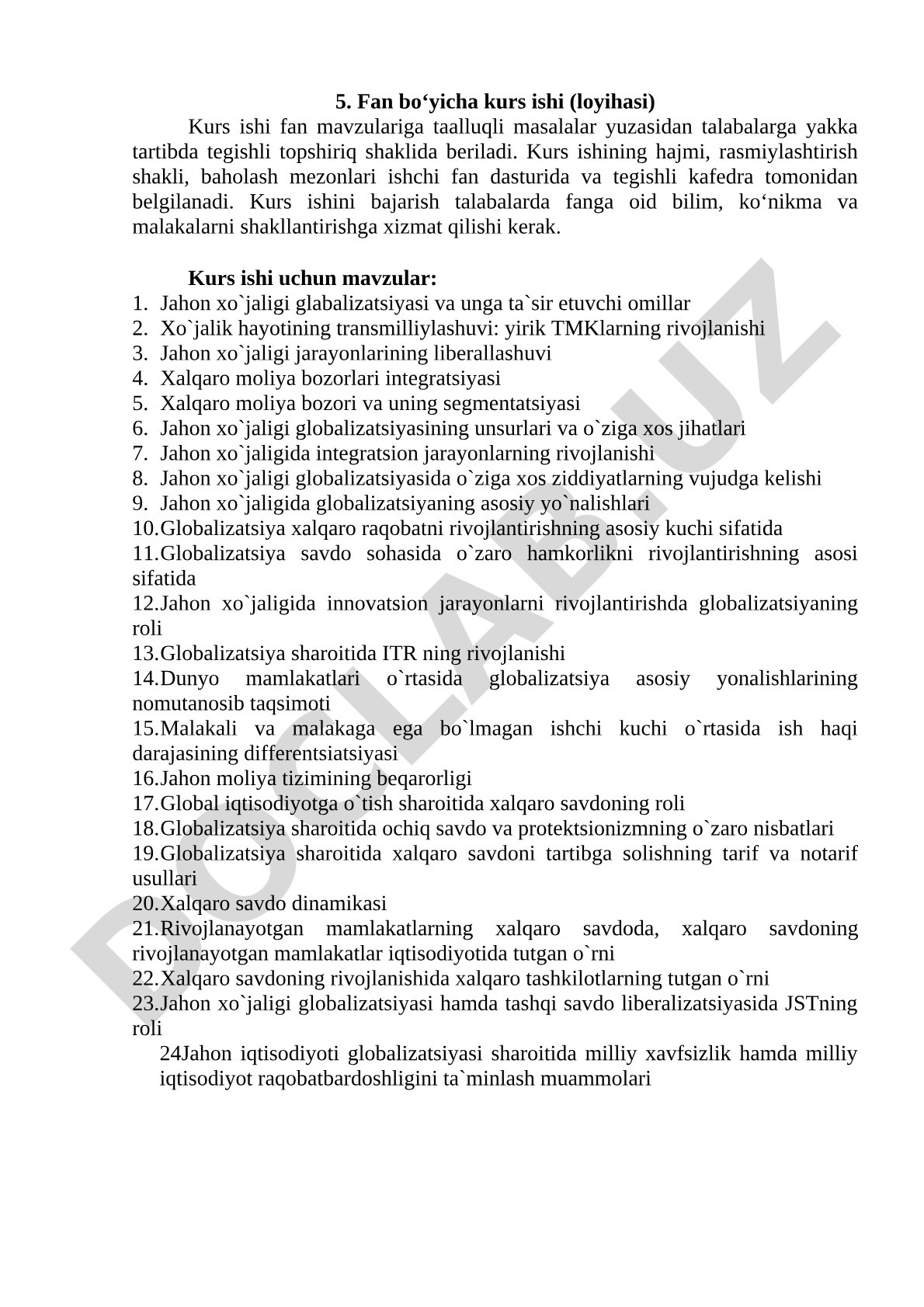 Jahon xo`jaligida globalizatsiyaning asosiy yo`nalishlari