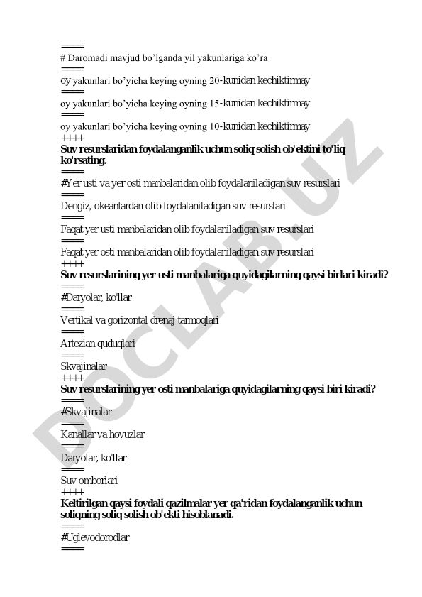 Suv resurslaridan foydalanganlik uchun soliq solish ob'ektlari va muddatlari