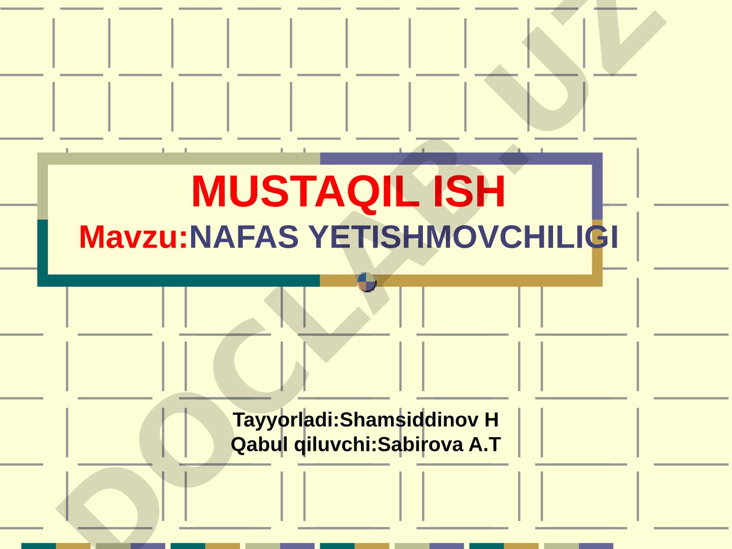 Nafas yetishmovchiligi tushunchasi, sabablari, shakllari va tasnifi haqida taqdimot