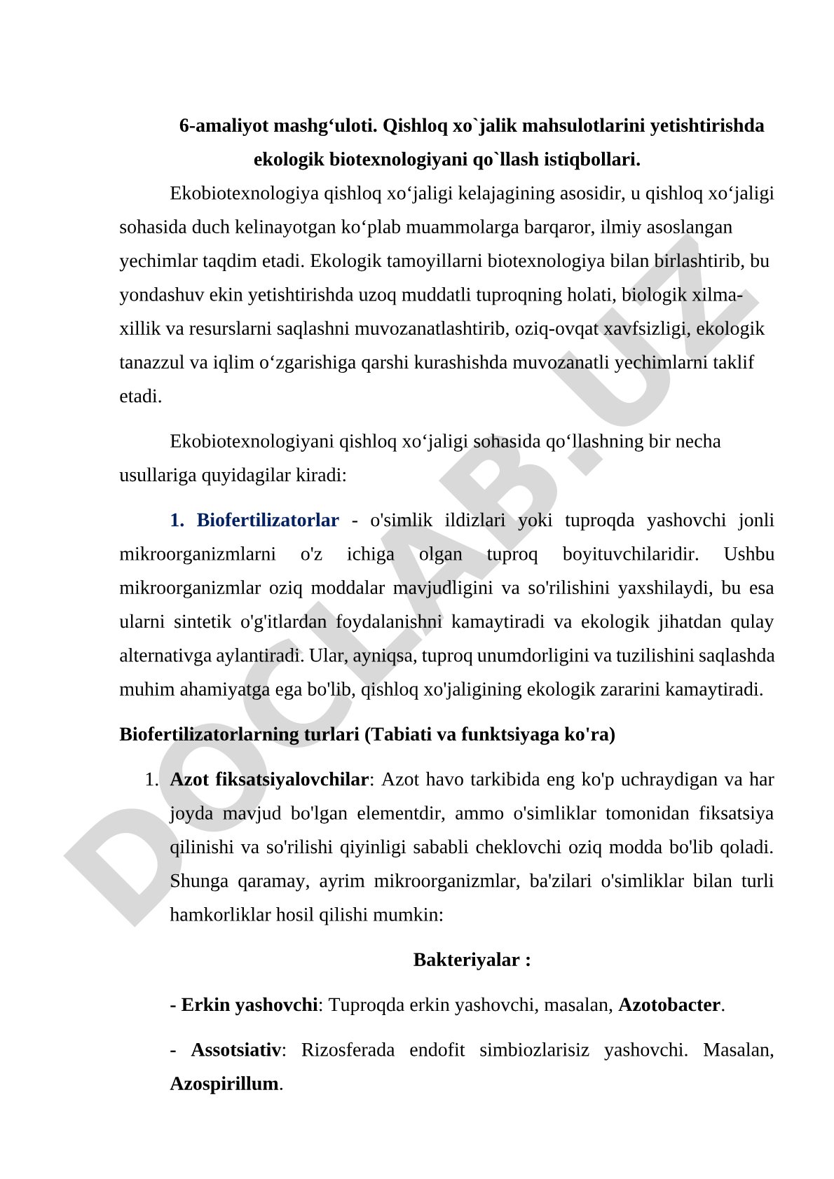Qishloq xo'jalik mahsulotlarini yetishtirishda ekologik biotexnologiyani qo'llash istiqbollari